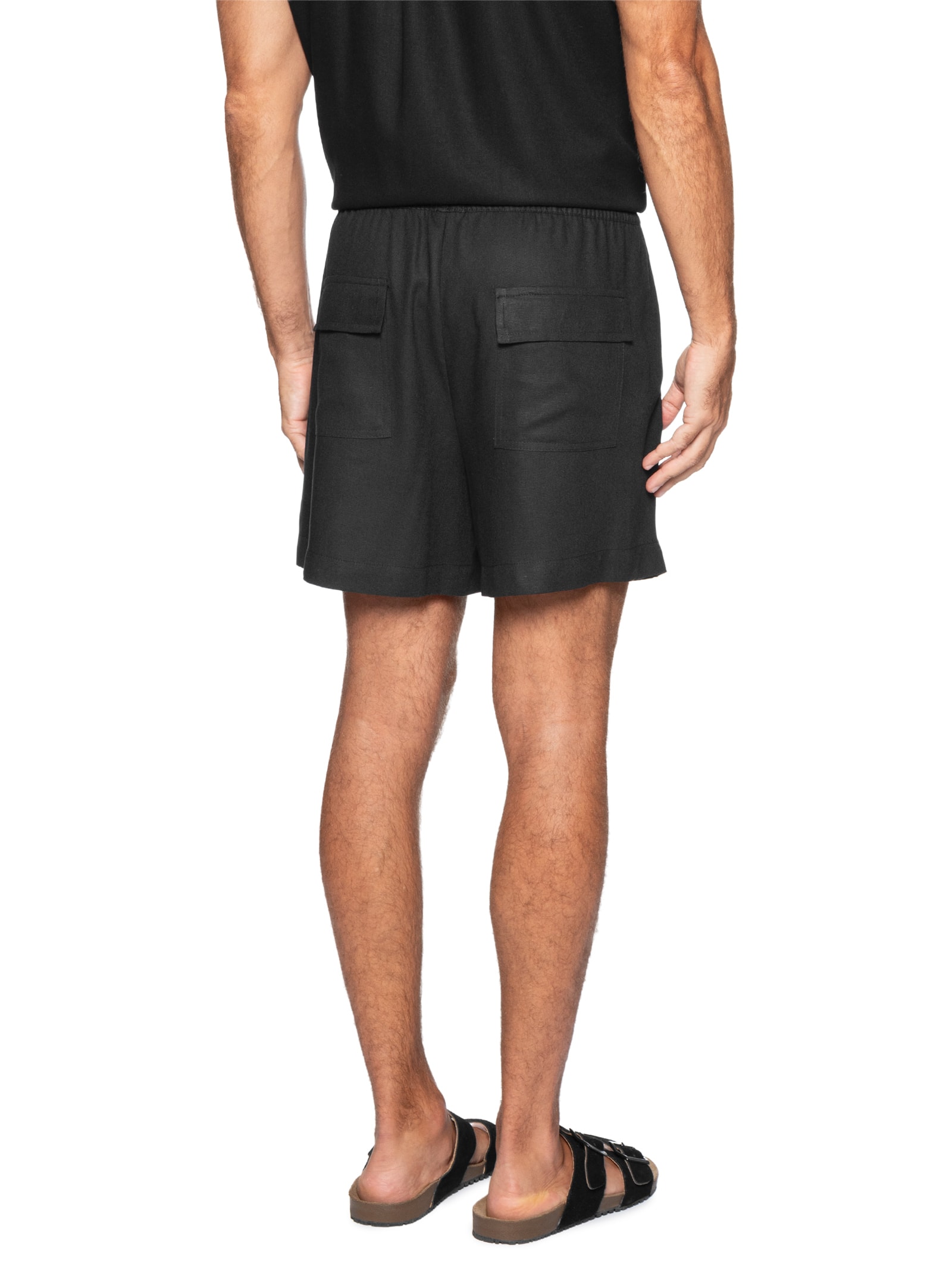 Bermuda Masculina De Linho Maré Cós De Elástico Preto Hio