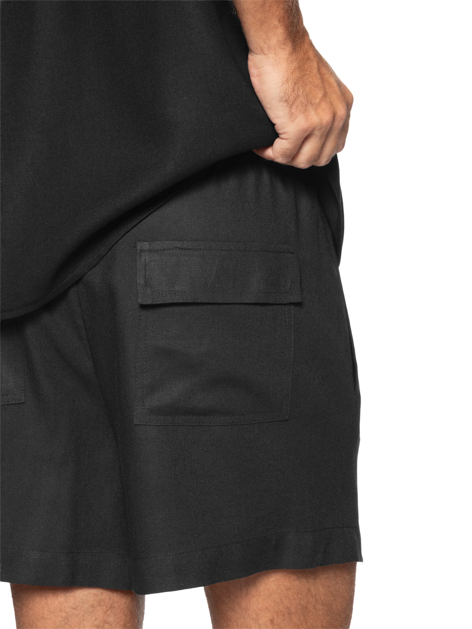 Bermuda Masculina De Linho Maré Cós De Elástico Preto Hio