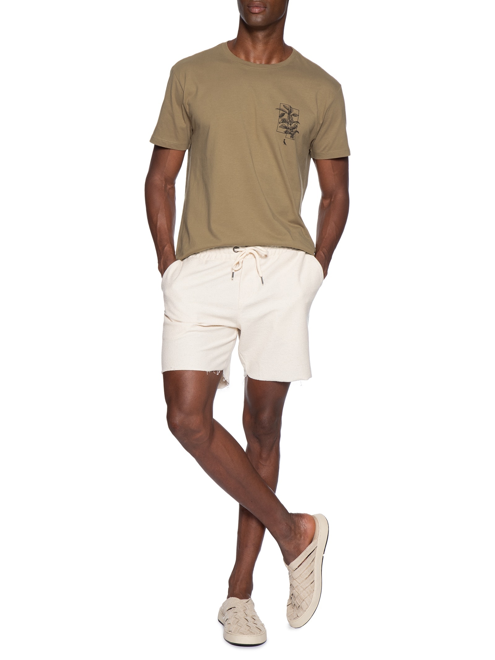 Bermuda Masculina De Moletom Em Linho Eco Bege Reserva