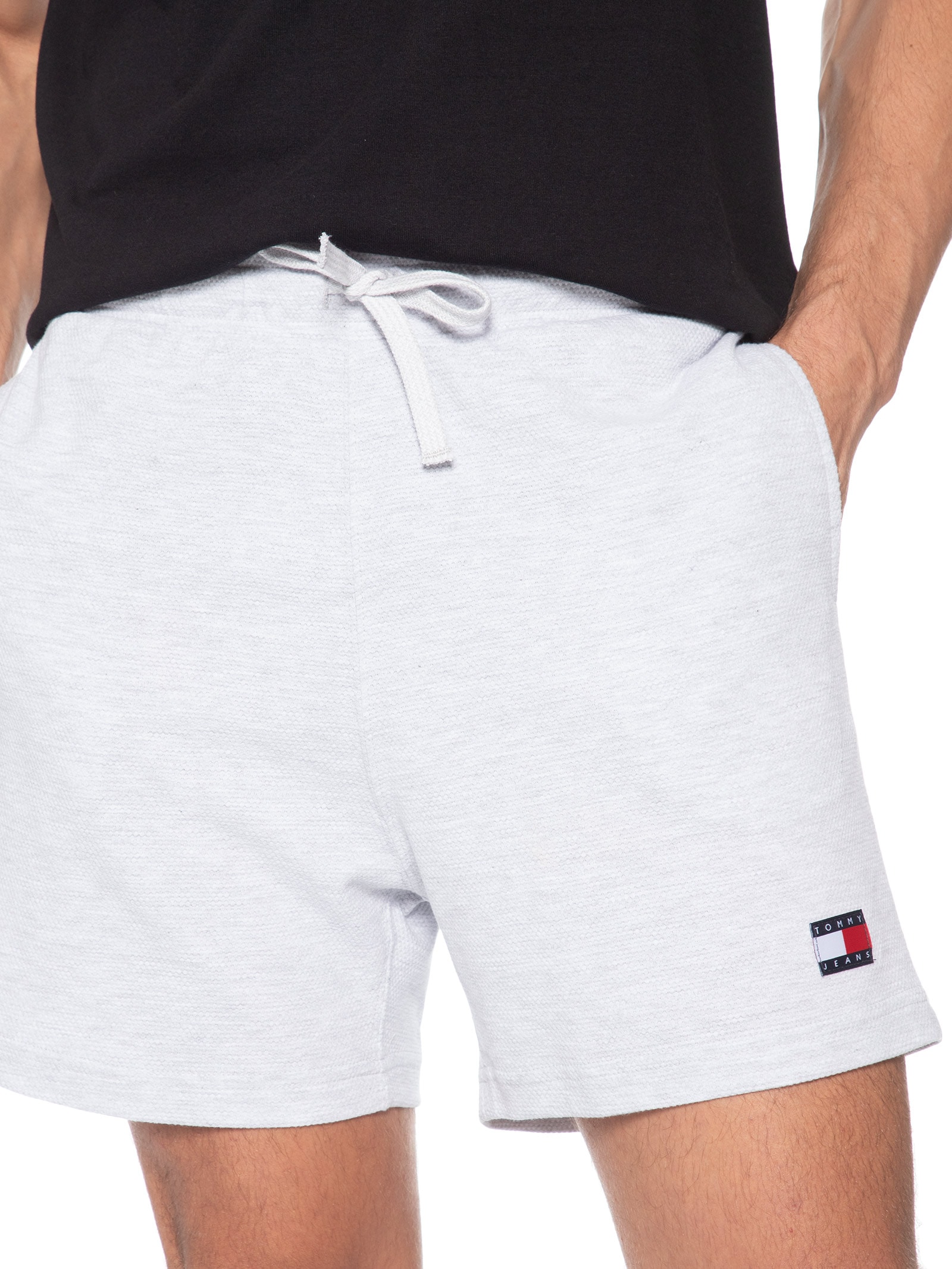 Bermuda Masculina de Moletom em Waffle Cinza Tommy Jeans
