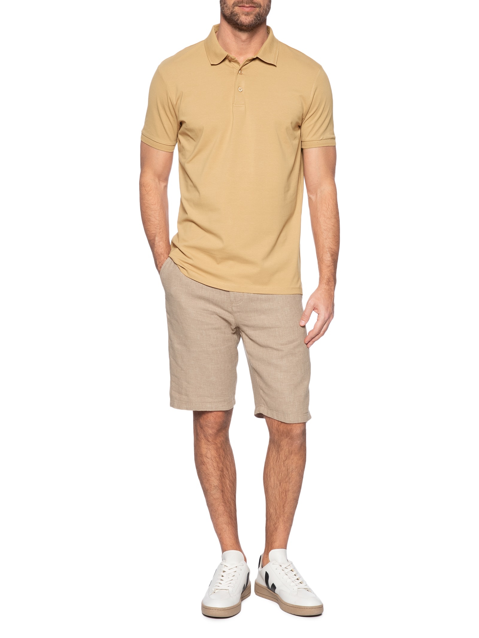 Bermuda Masculina Em Linho Misto Bege '2 Essential