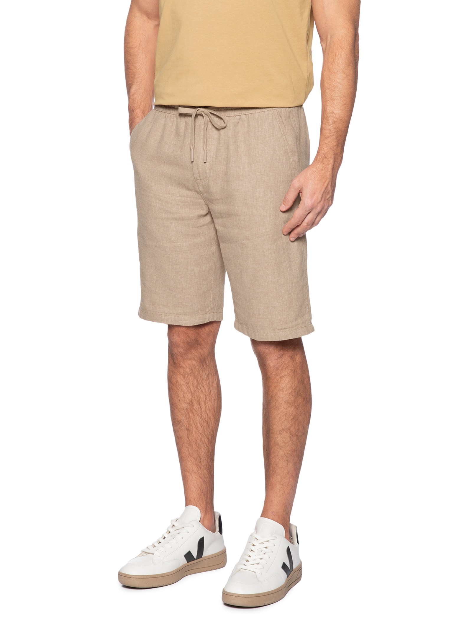 Bermuda Masculina Em Linho Misto Bege '2 Essential