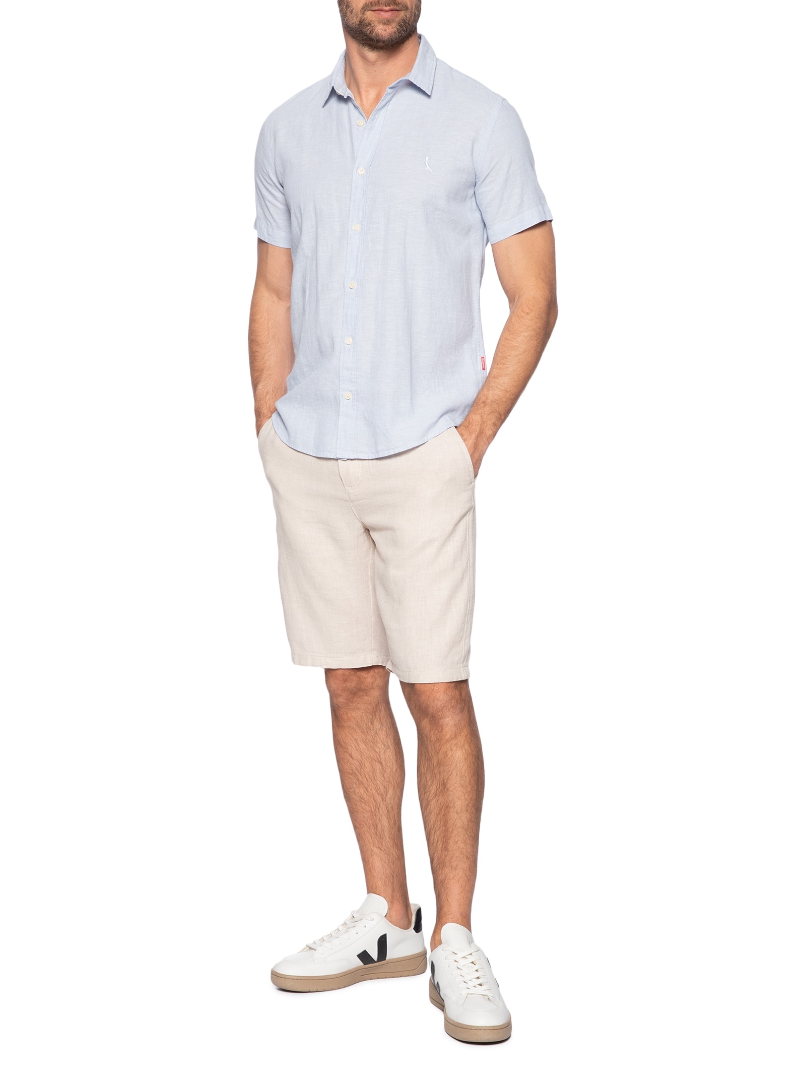 Bermuda Masculina Em Misto Linho Bege '2 Essential