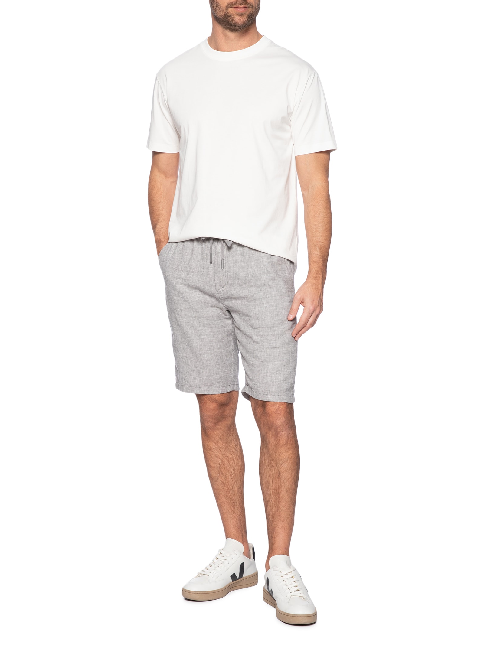 Bermuda Masculina Em Misto Linho Cinza  '2 Essential