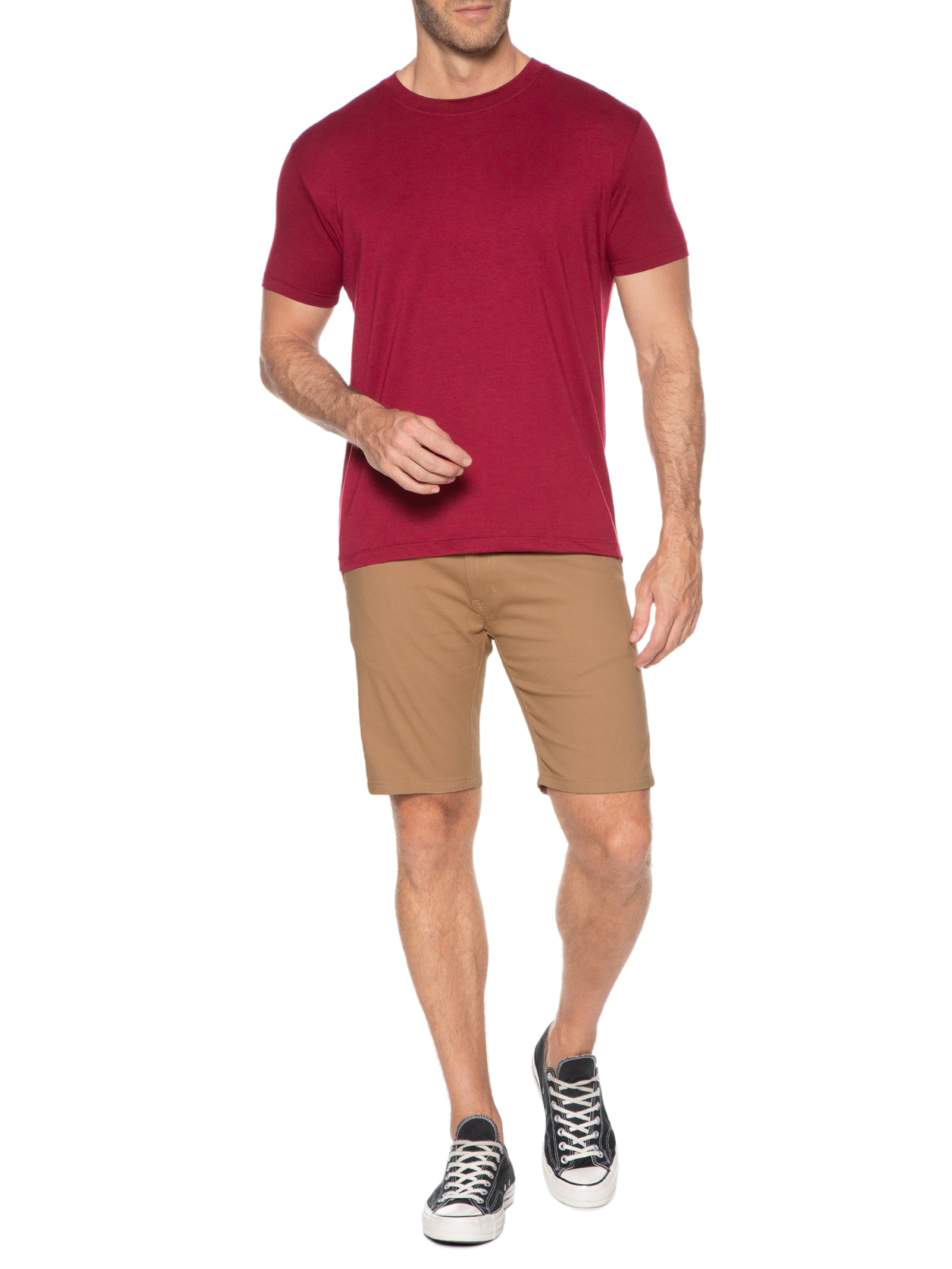 Bermuda Masculina Em sarja Básica Bege Basiq Men