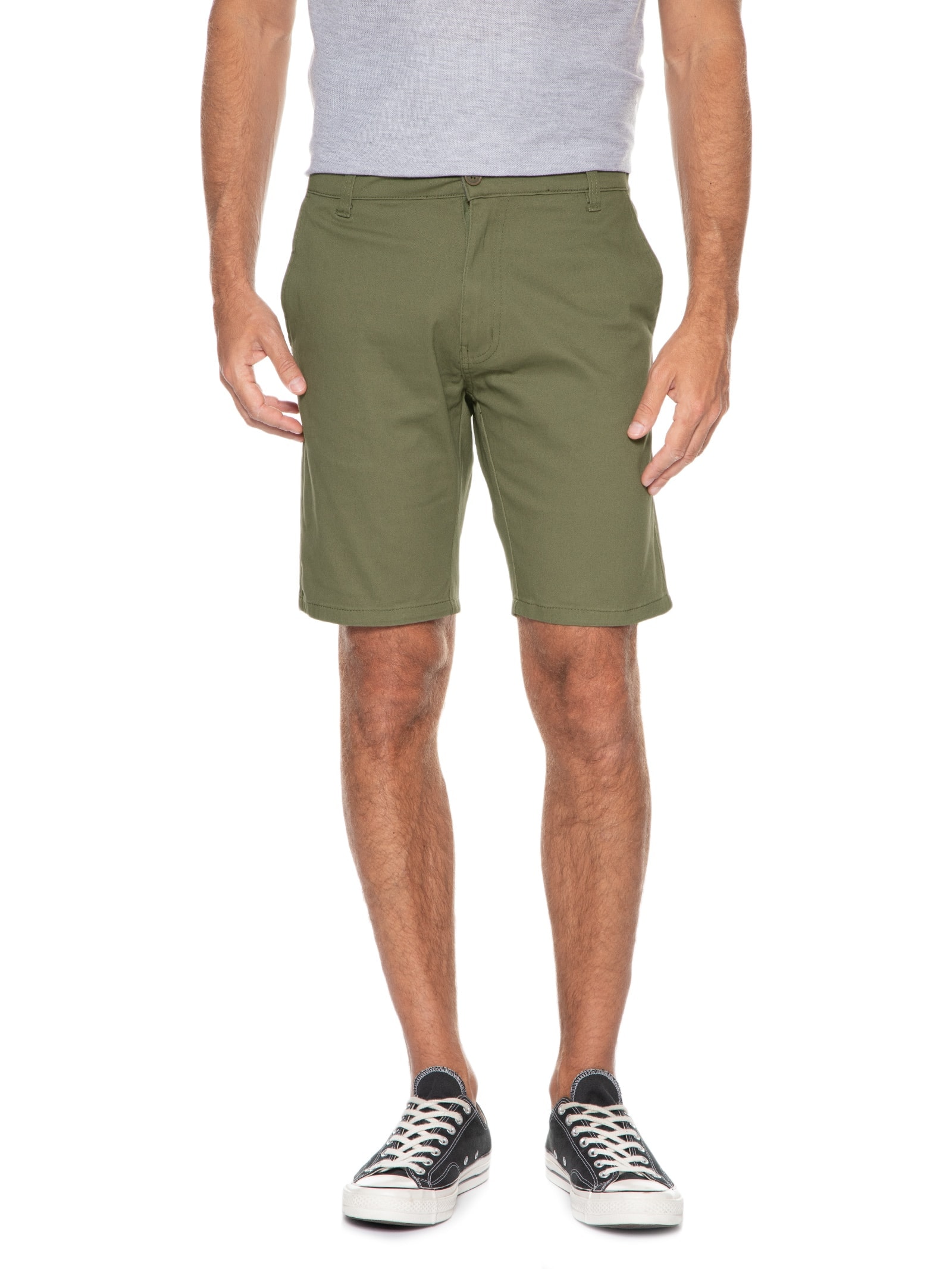  Bermuda Masculina Em sarja Básica Verde Basiq Men