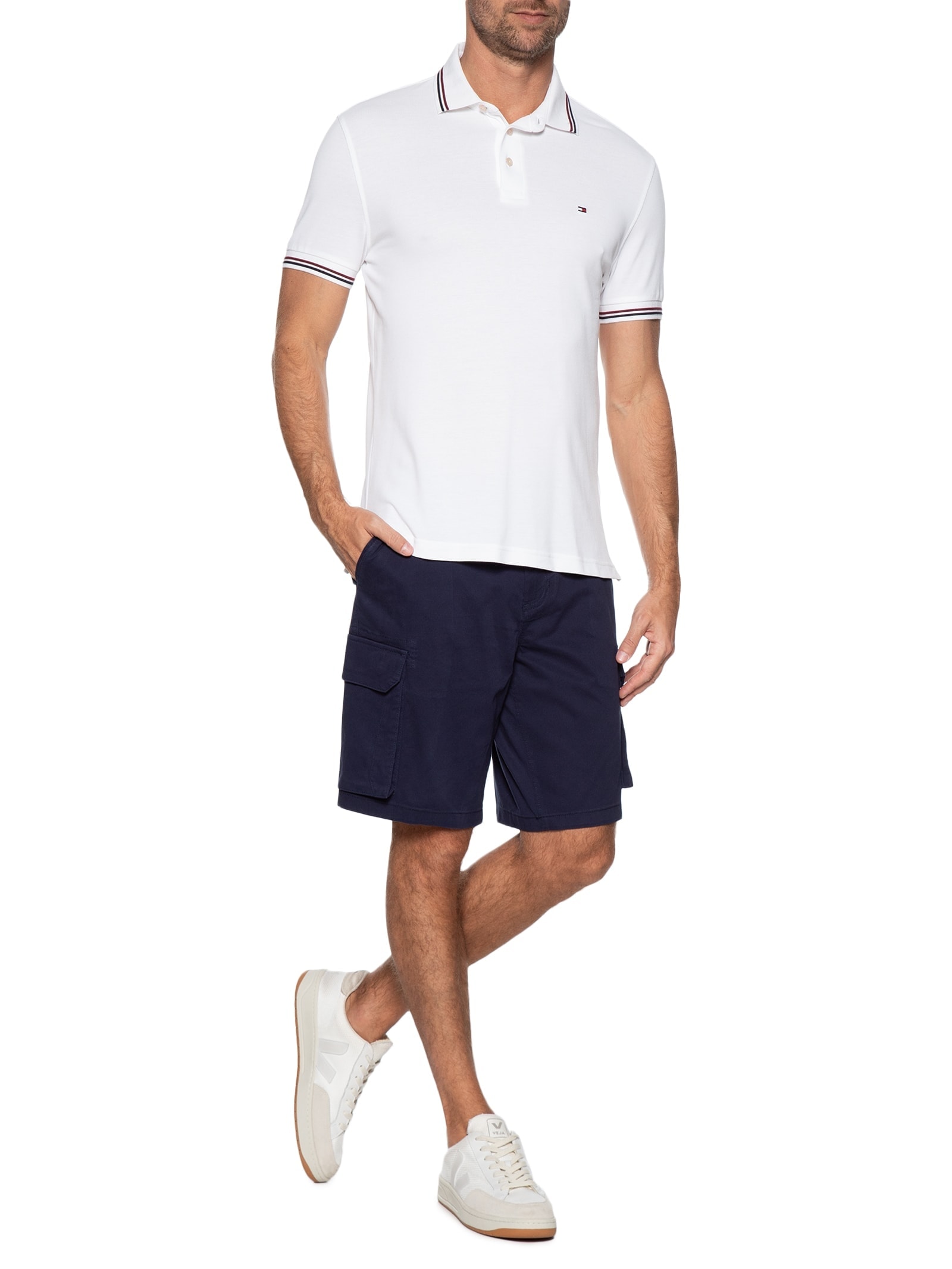 Bermuda Masculina Em Sarja Cargo Azul Basiq Men