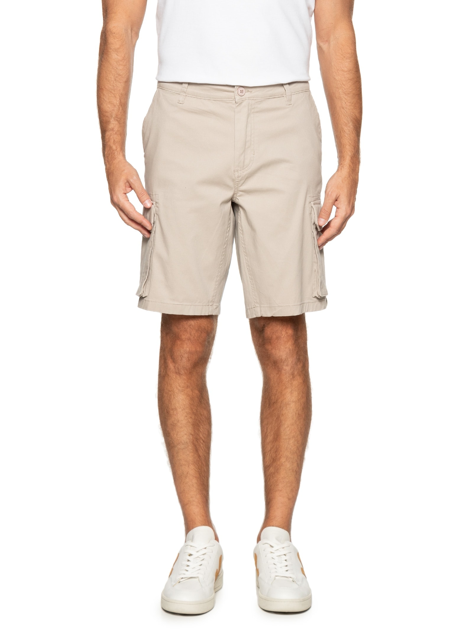Bermuda Masculina Em Sarja Cargo Bege Basiq Men