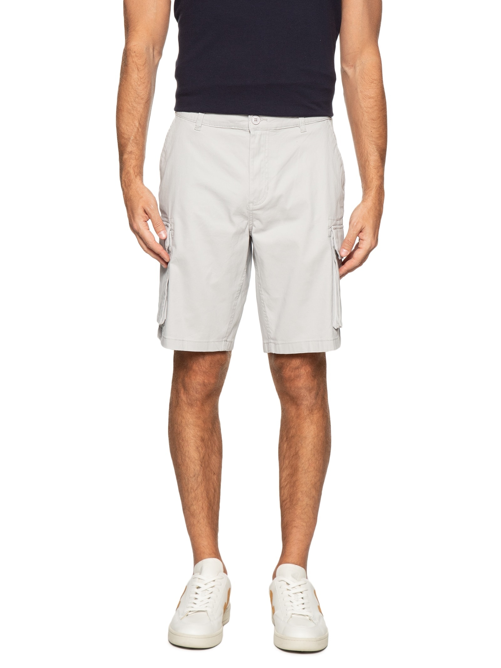 Bermuda Masculina Em Sarja Cargo Cinza Basiq Men