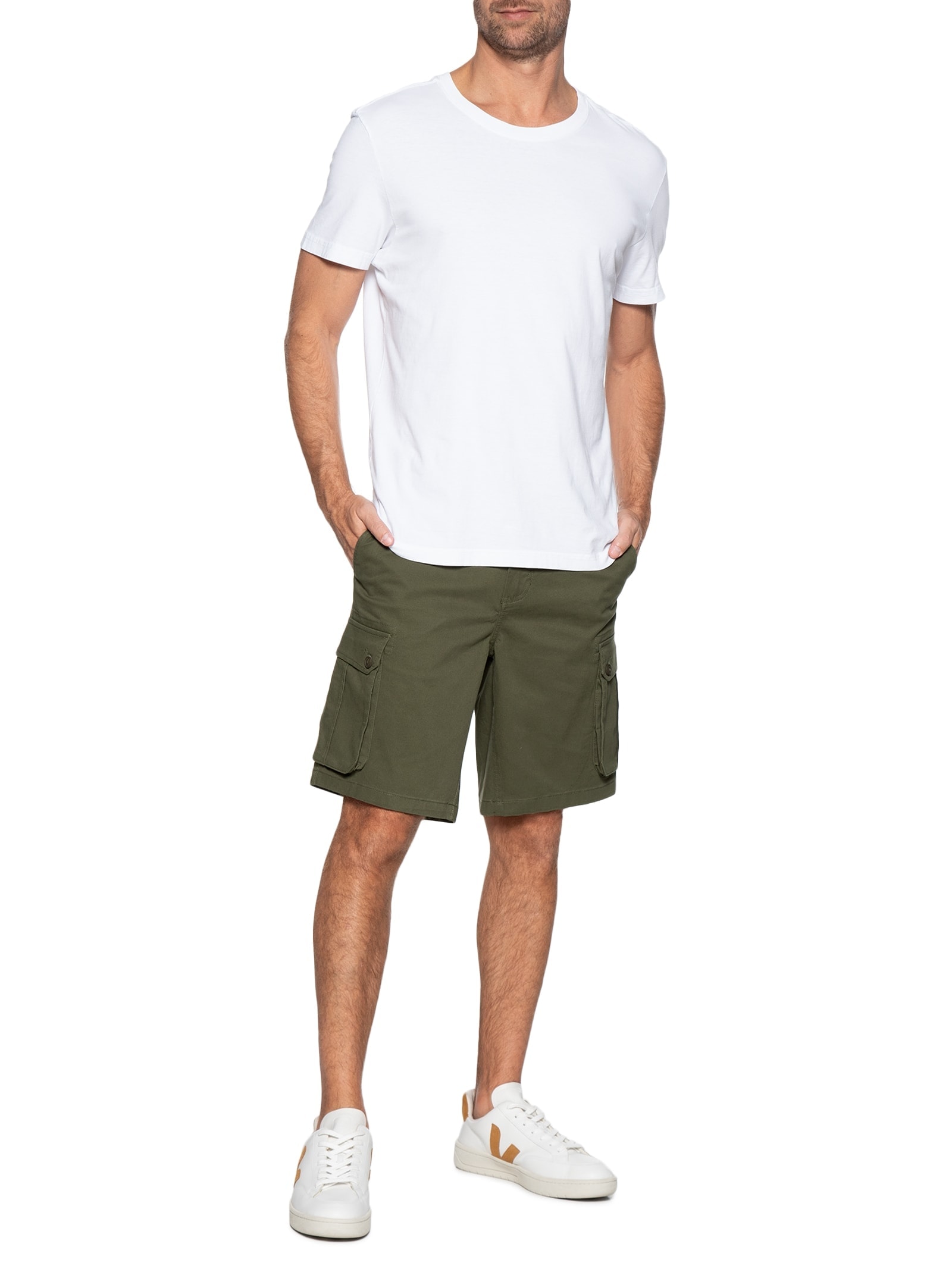 Bermuda Masculina Em Sarja Cargo Verde Basiq Men