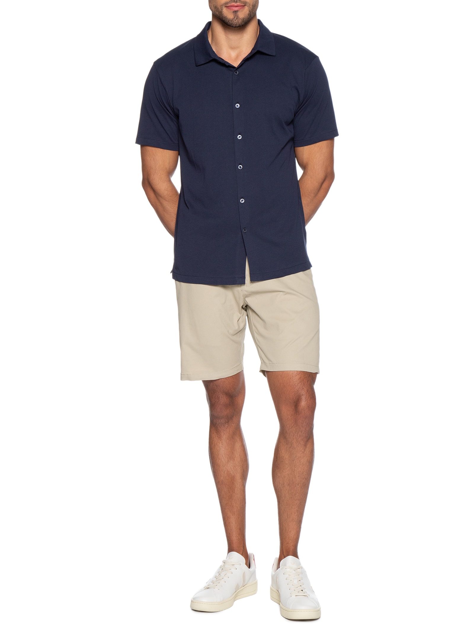 Bermuda Masculina Em Sarja Color Bege Basiq Men