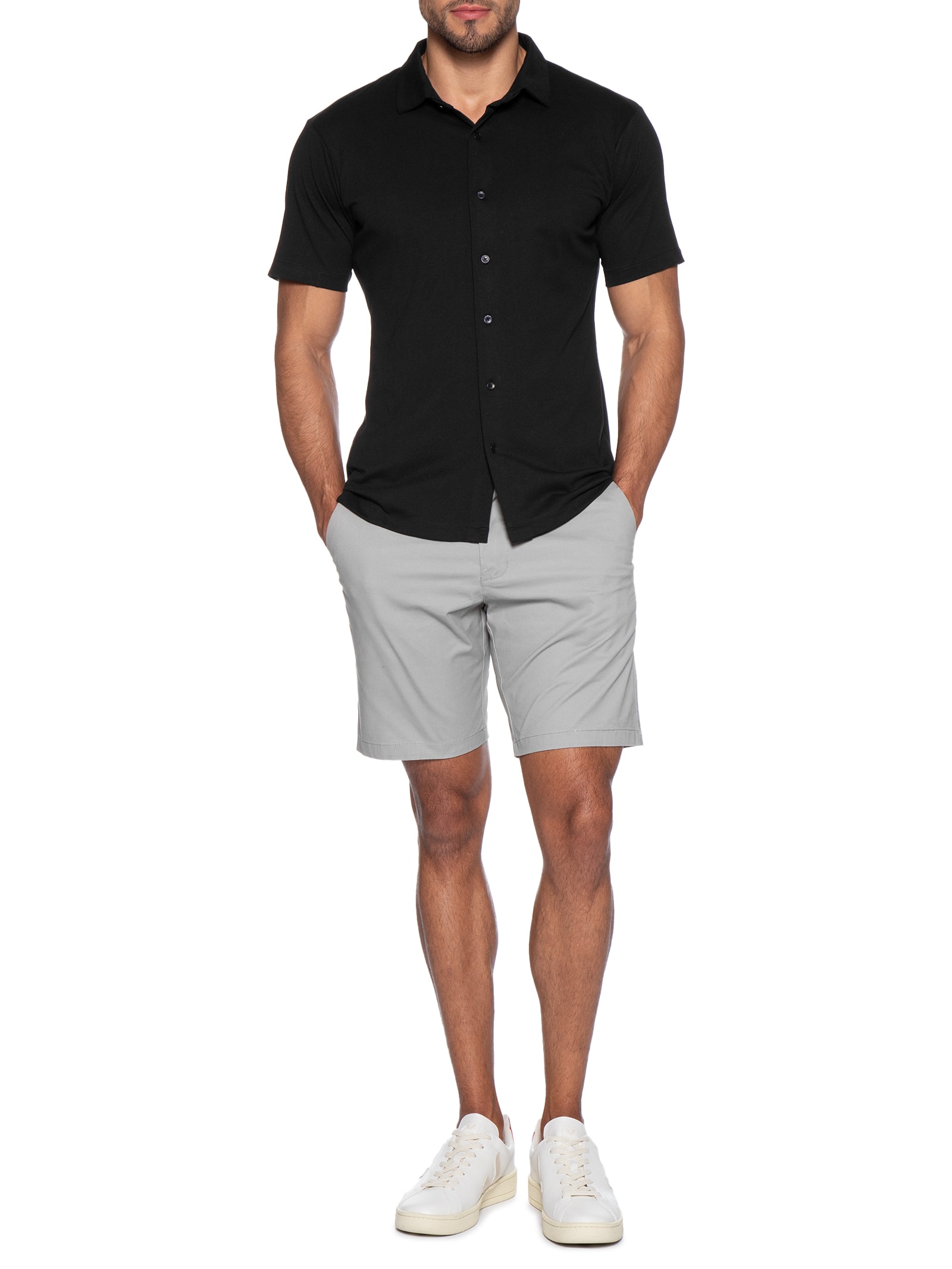 Bermuda Masculina Em Sarja Color Cinza Basiq Men