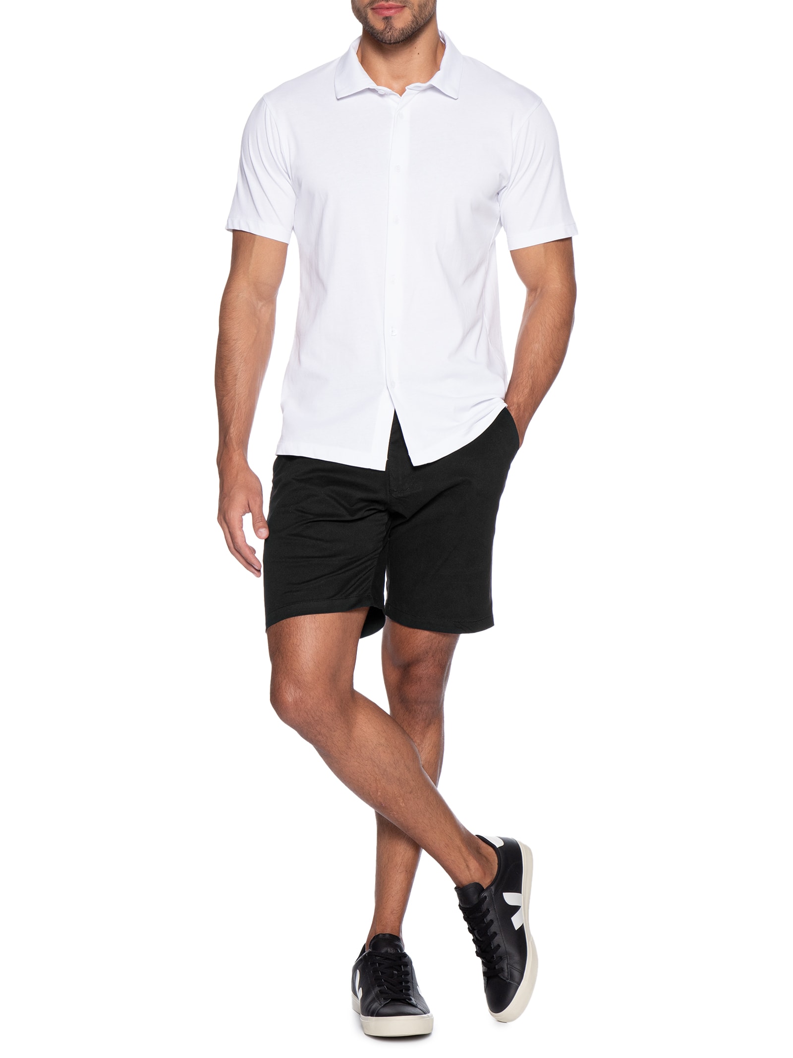 Bermuda Masculina Em Sarja Color Preto Basiq Men
