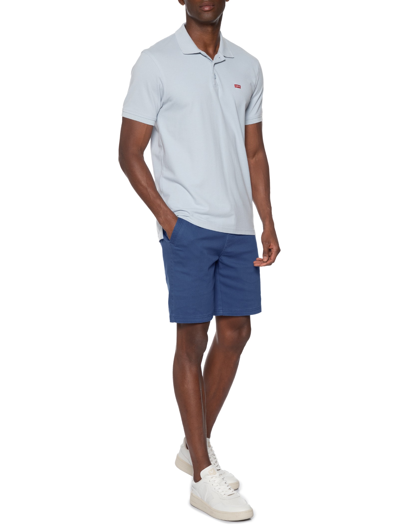 Bermuda Masculina em Sarja com Elástico Azul Basiq Men