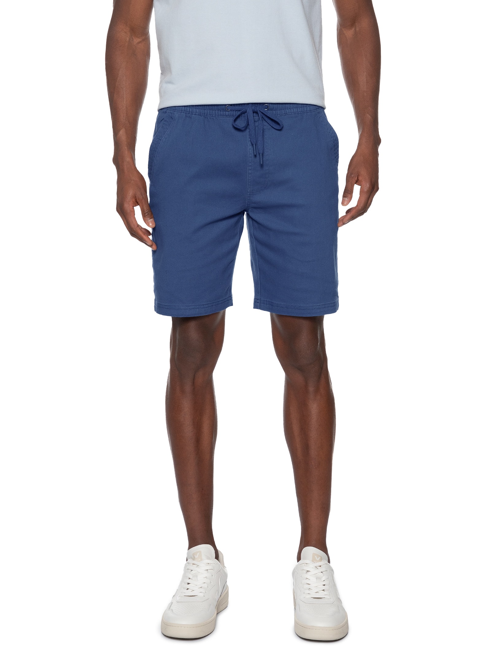 Bermuda Masculina em Sarja com Elástico Azul Basiq Men