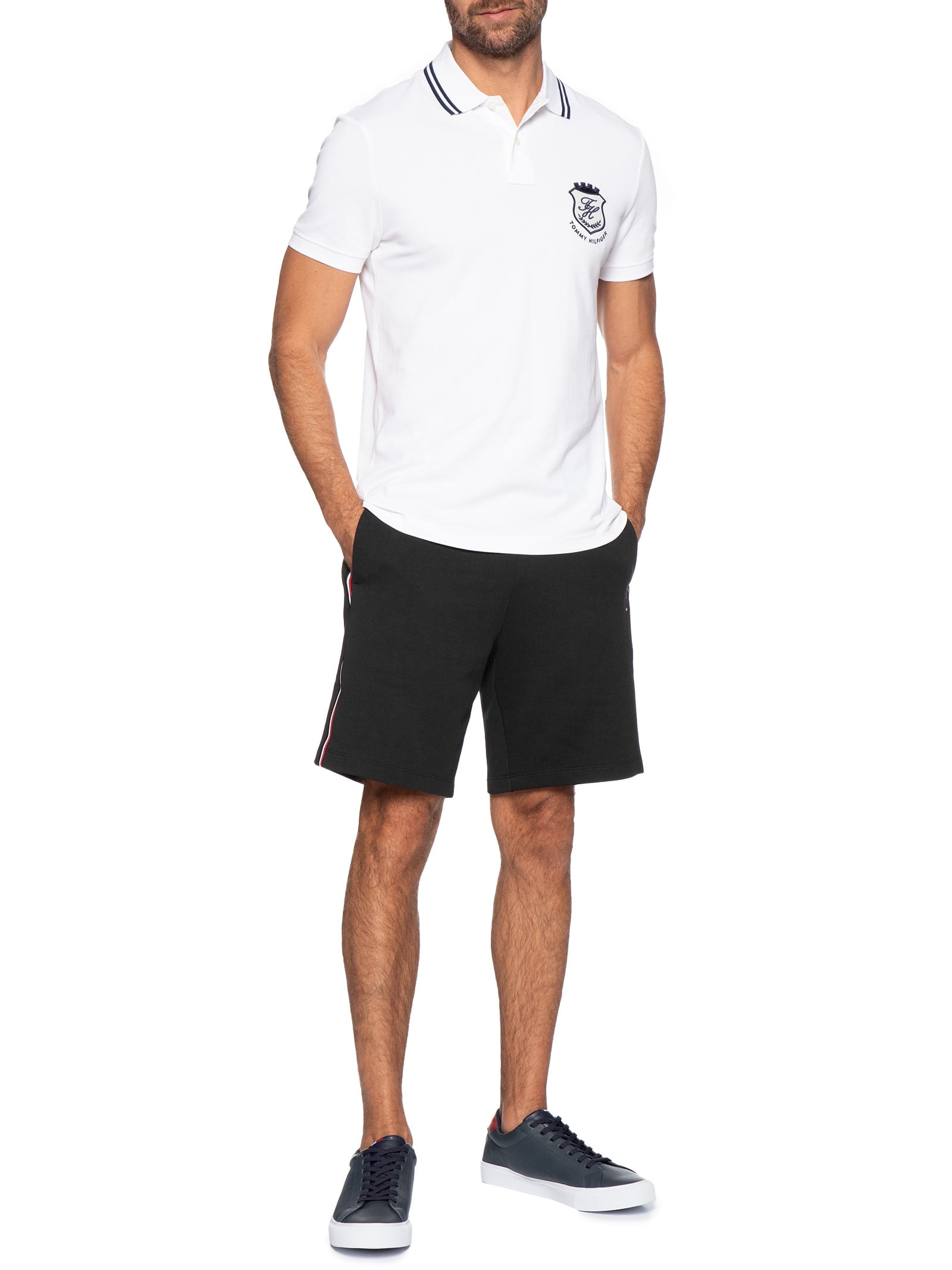 Bermuda Masculina Global Stripe em Moletom – Preto Tommy Hilfiger
