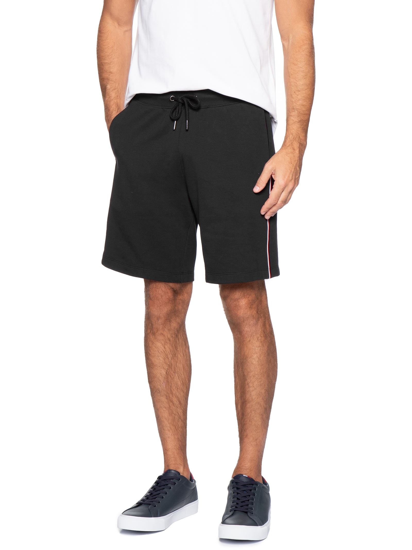 Bermuda Masculina Global Stripe em Moletom – Preto Tommy Hilfiger