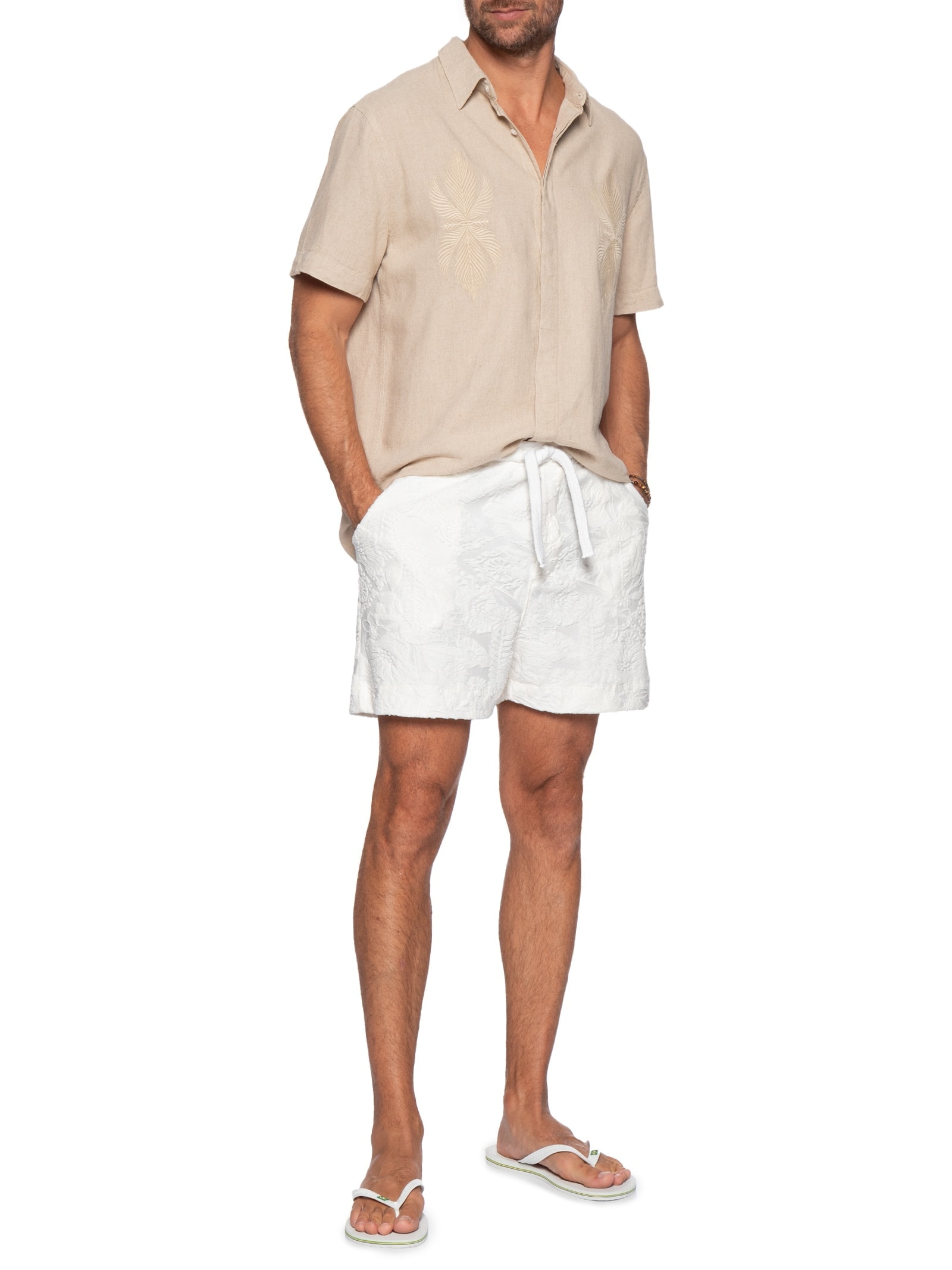 Bermuda Masculina Jacquard Daisy Branco Osklen