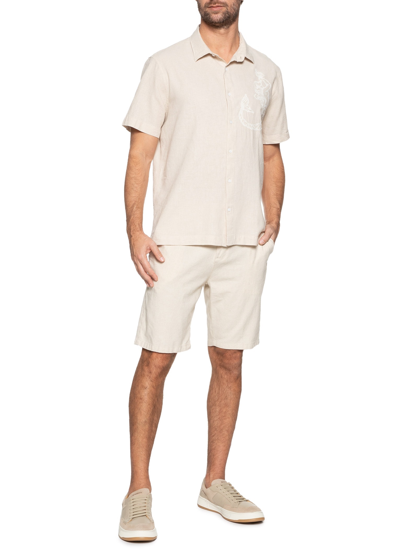 Bermuda Masculina Linho Basic Linen Bege Osklen