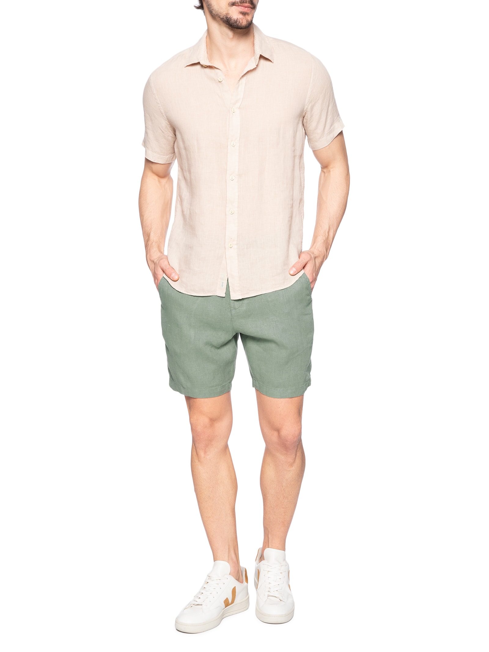 Bermuda Masculina Linho Verde Pineapple