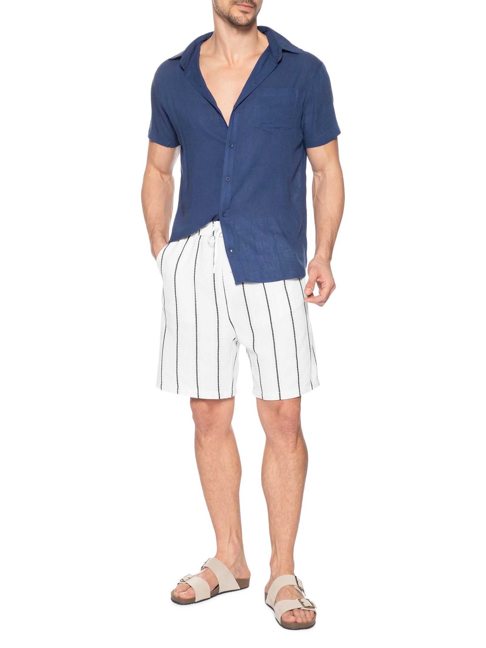 Bermuda Masculina Listrada Ocean Branco Basiq Men