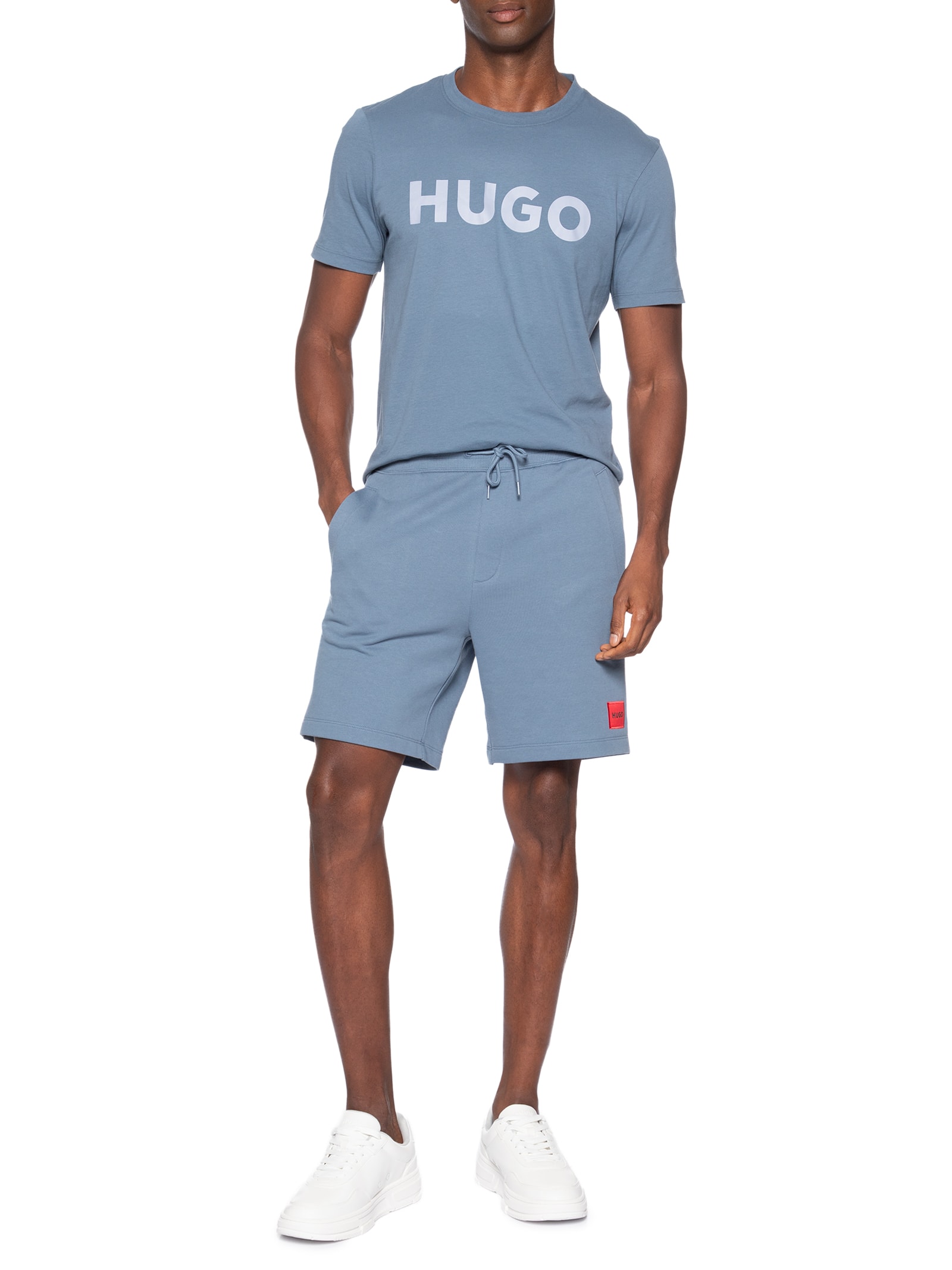 Bermuda Masculina Logo-Label Cotton Terry Diz222 Azul Hugo