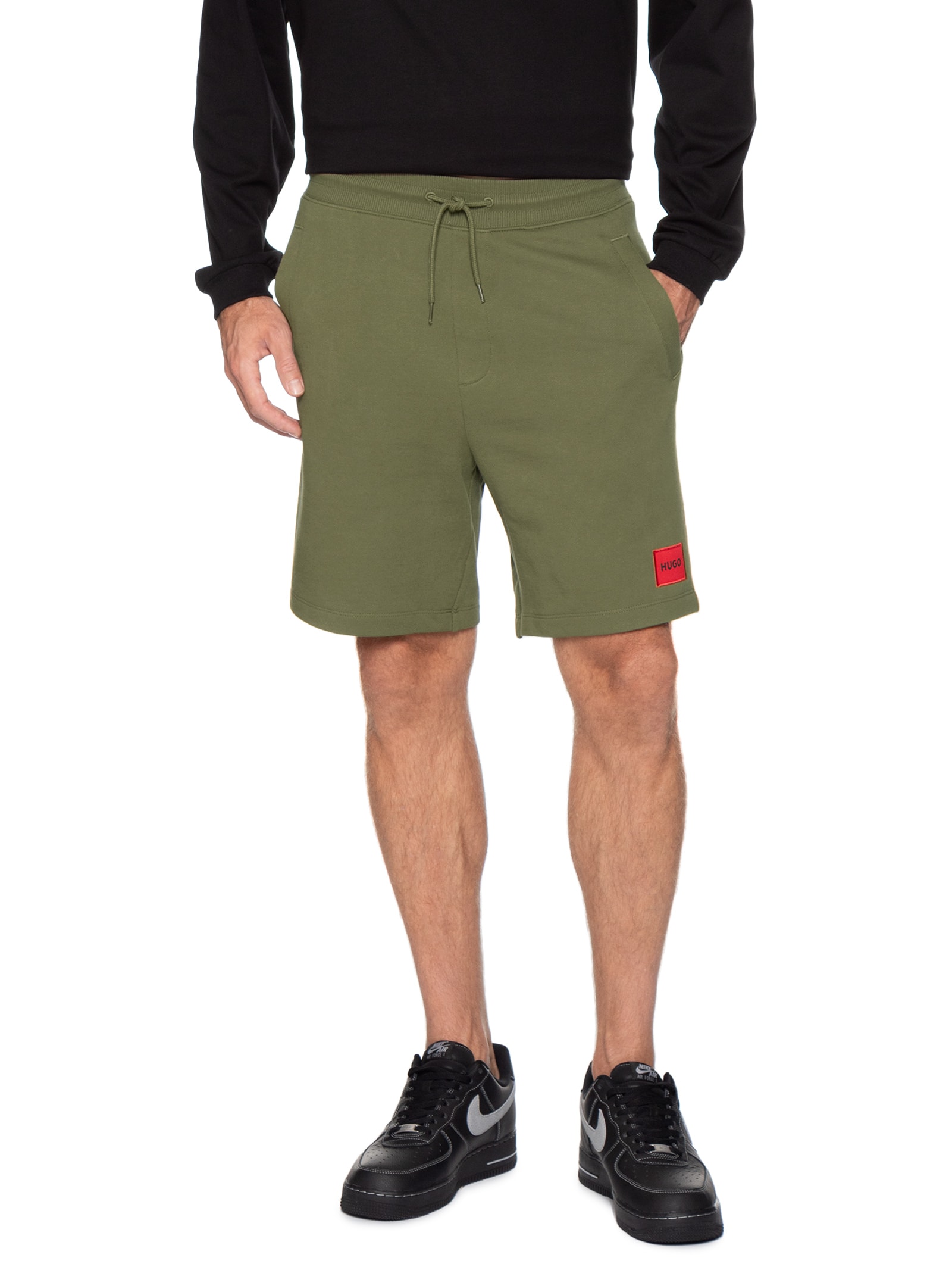 Bermuda Masculina Logo-Label Cotton Terry Verde Hugo