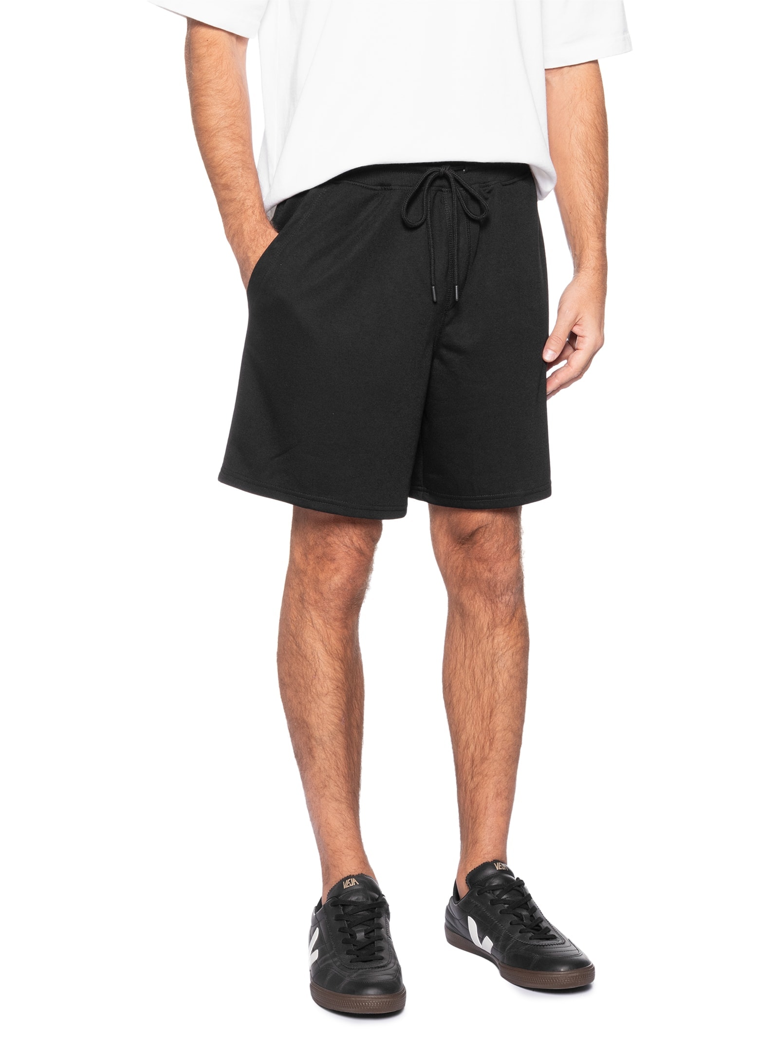 Bermuda Masculina Moletinho com Elástico – Preto Basiq Men