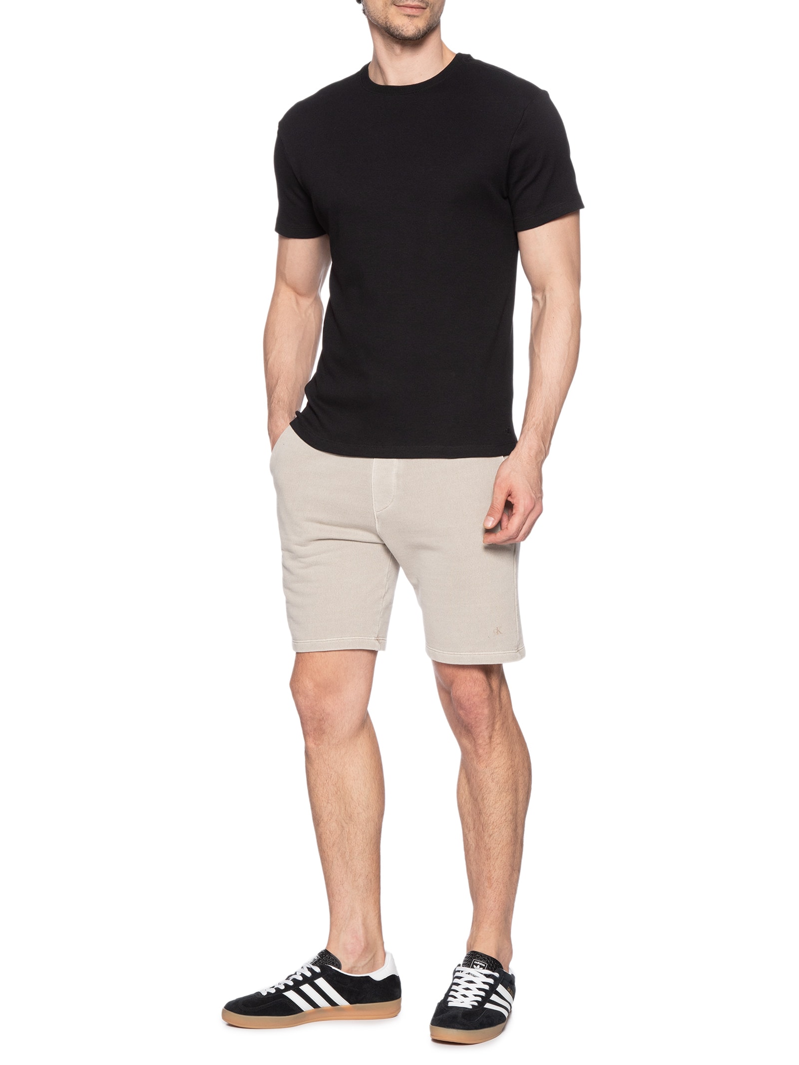 Bermuda Masculina Moletom Logo Monograma Pigmen Bege Calvin Klein Jeans