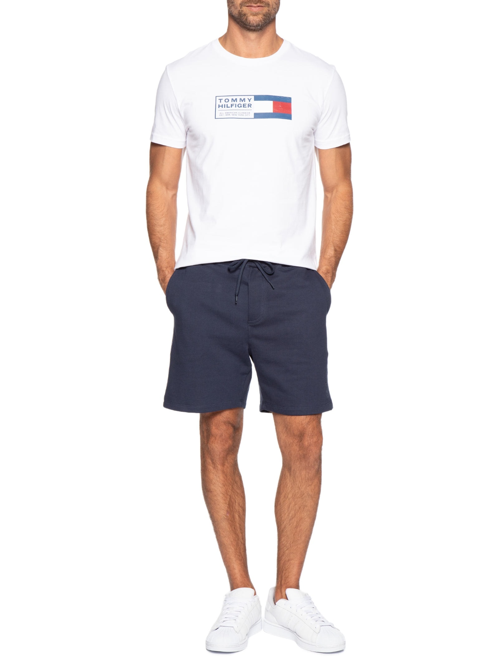 Bermuda Masculina Moletom Relaxed Fit Com Bolso Lateral Azul Tommy Jeans