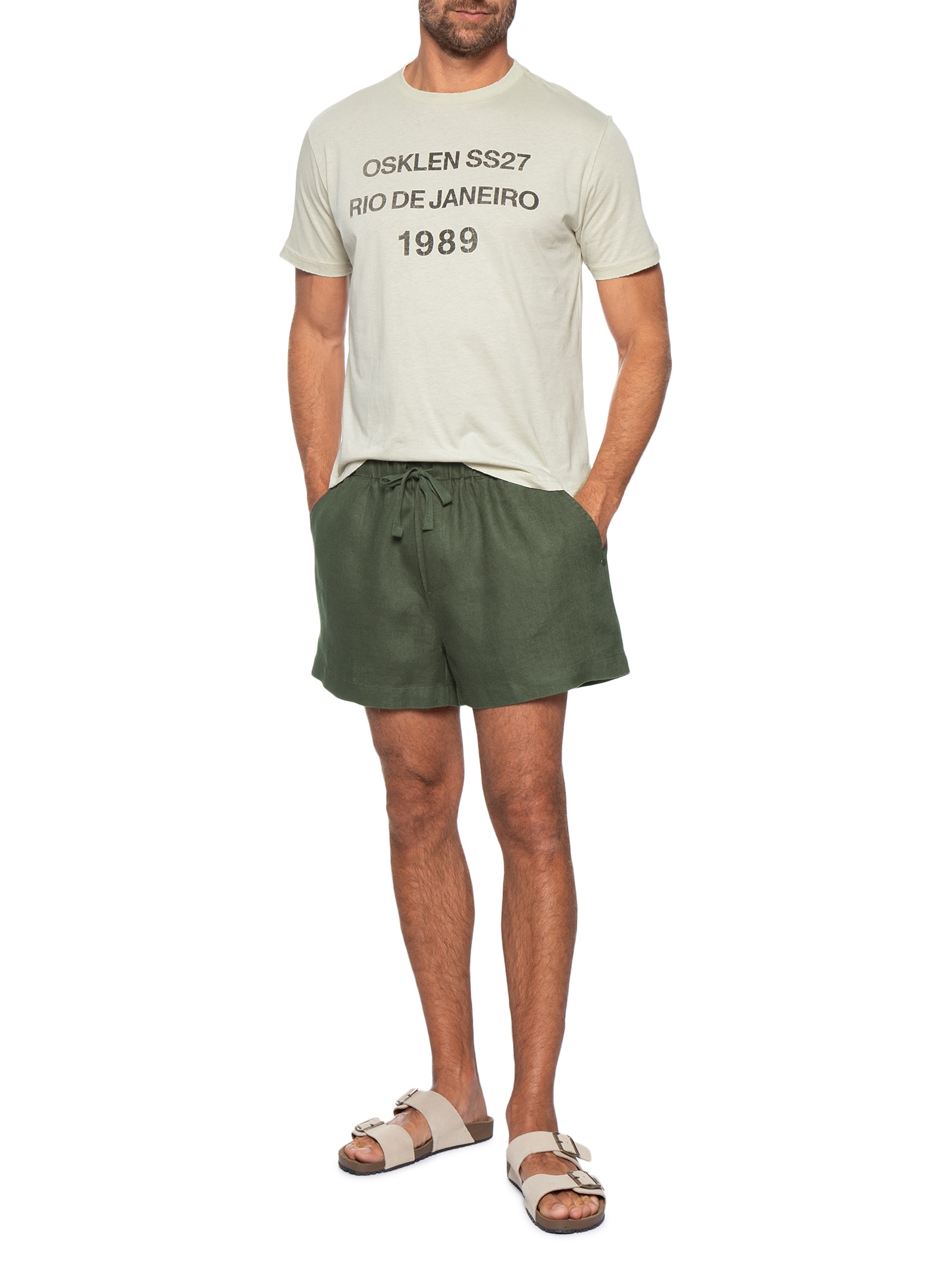 Bermuda Masculina PJ Linen Classic Verde Osklen