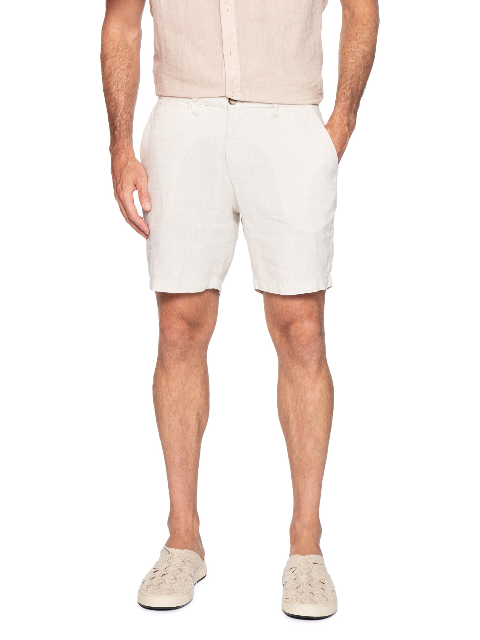 Bermuda Masculina Puro Linho Bege Pineapple