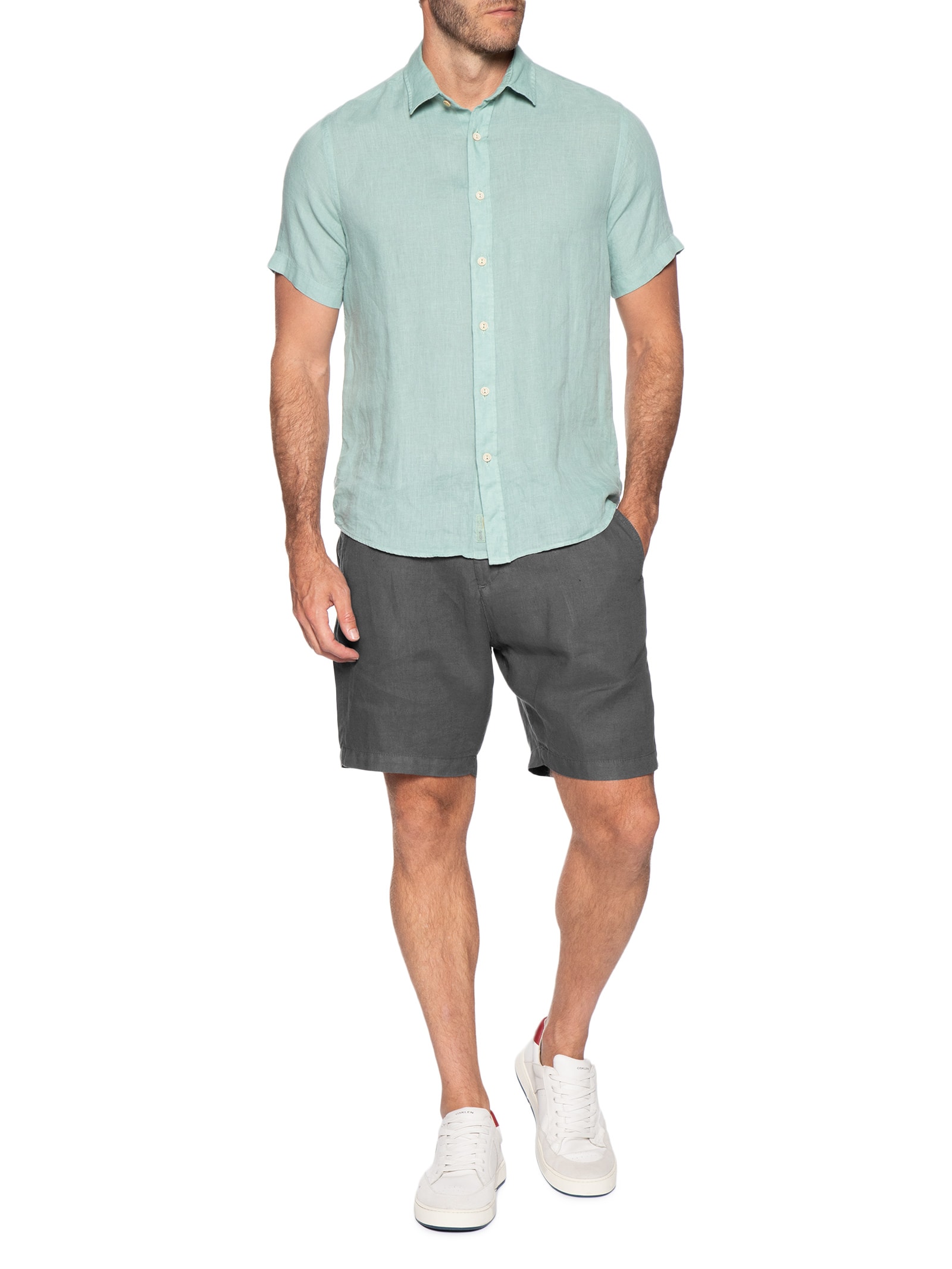 Bermuda Masculina Puro Linho Preto Pineapple