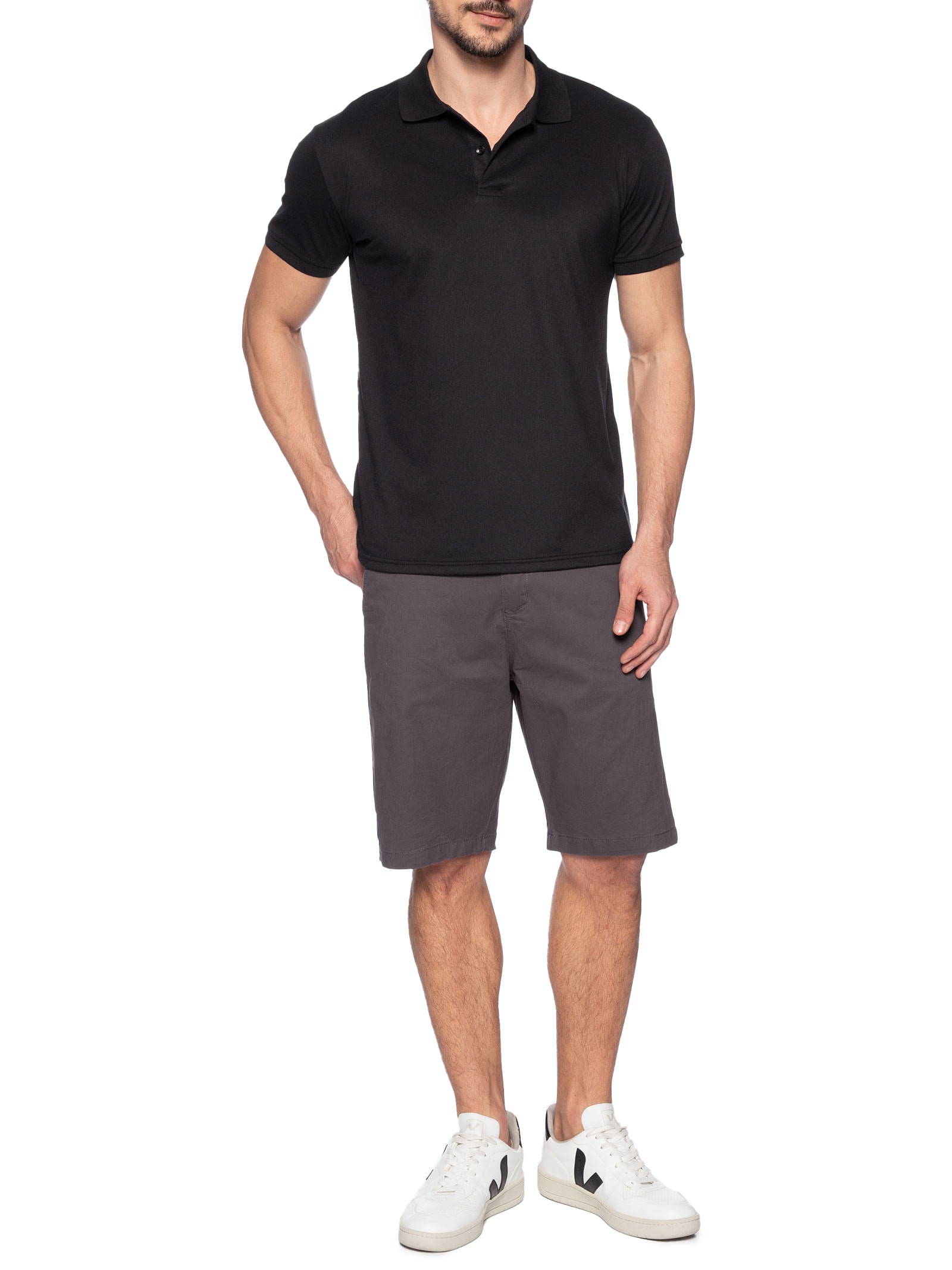 Bermuda Masculina Sarja Básica Cinza   Basiq Men