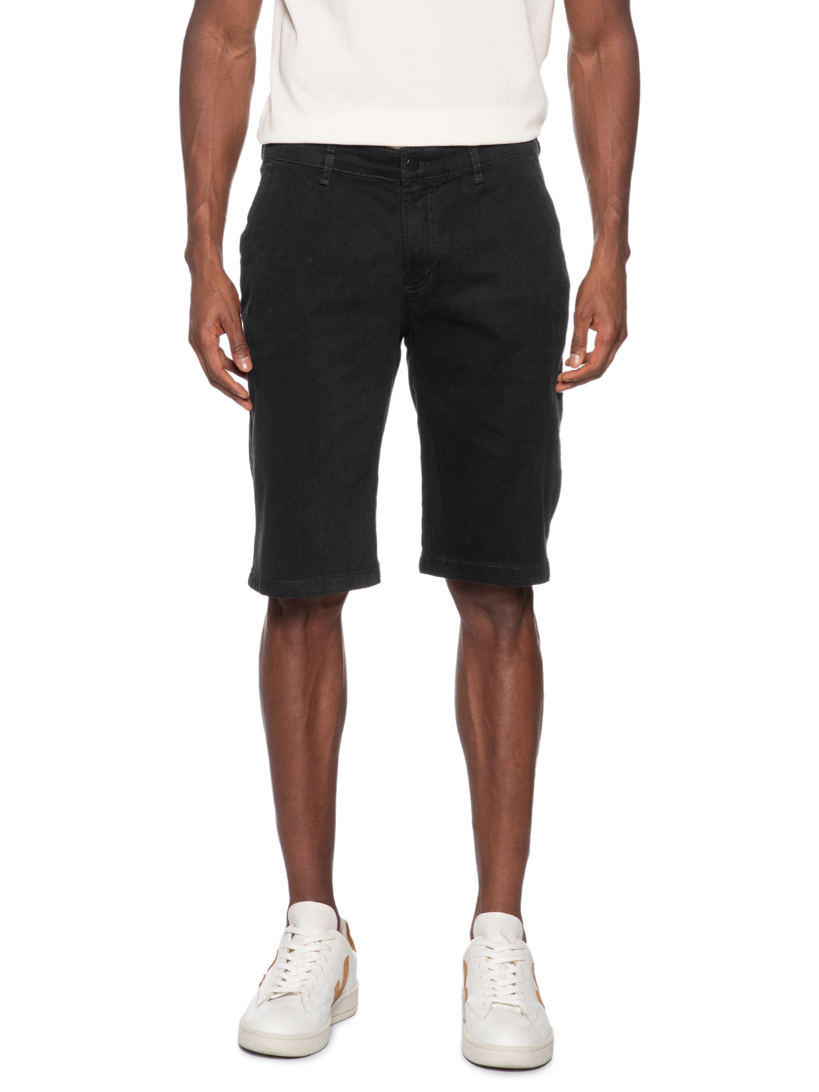 Bermuda Masculina Sarja Color Básica Preto '2 Essential