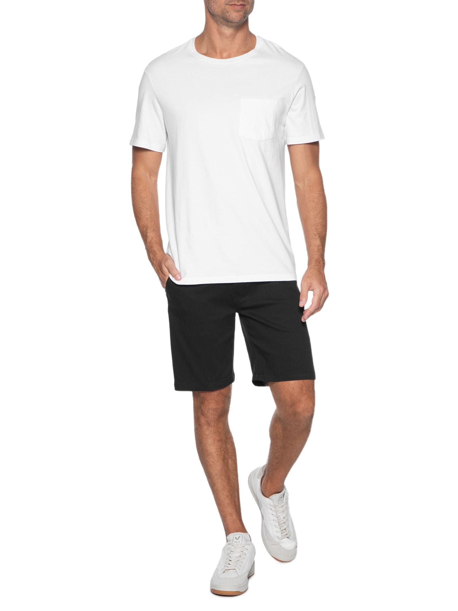 Bermuda Masculina Sarja Com Elástico No Cós Básica Preto Basiq Men