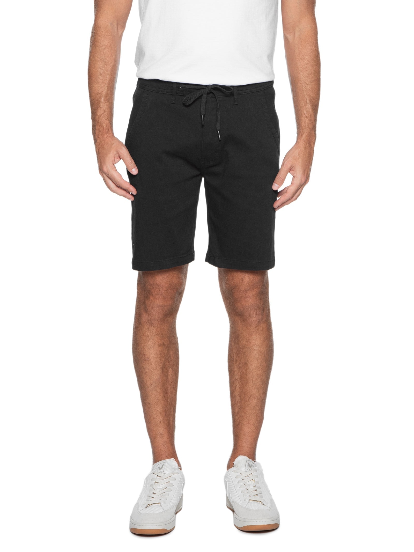 Bermuda Masculina Sarja Com Elástico No Cós Básica Preto Basiq Men