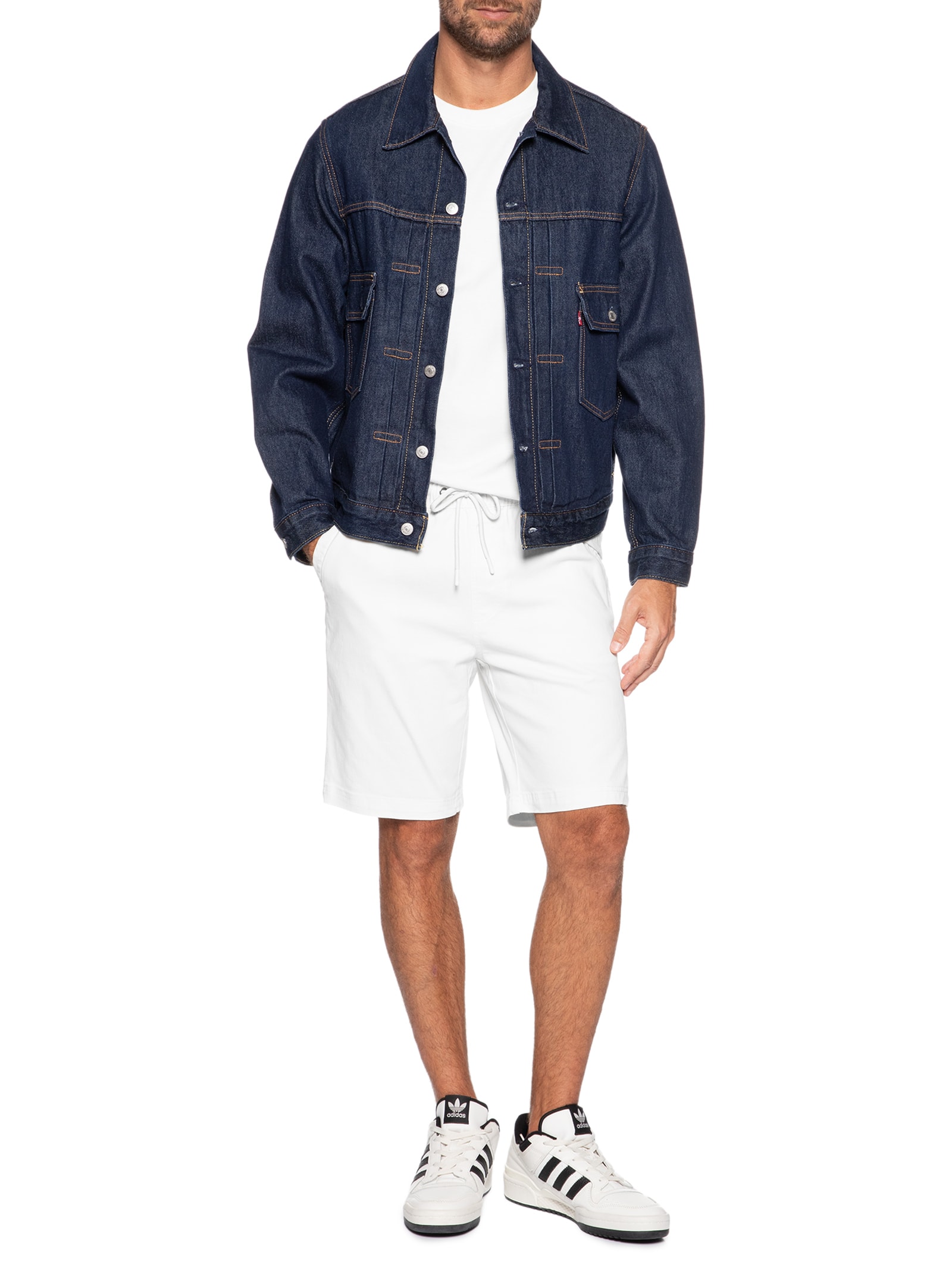 Bermuda Masculina Sarja Cós Elástico Branco Basiq Men