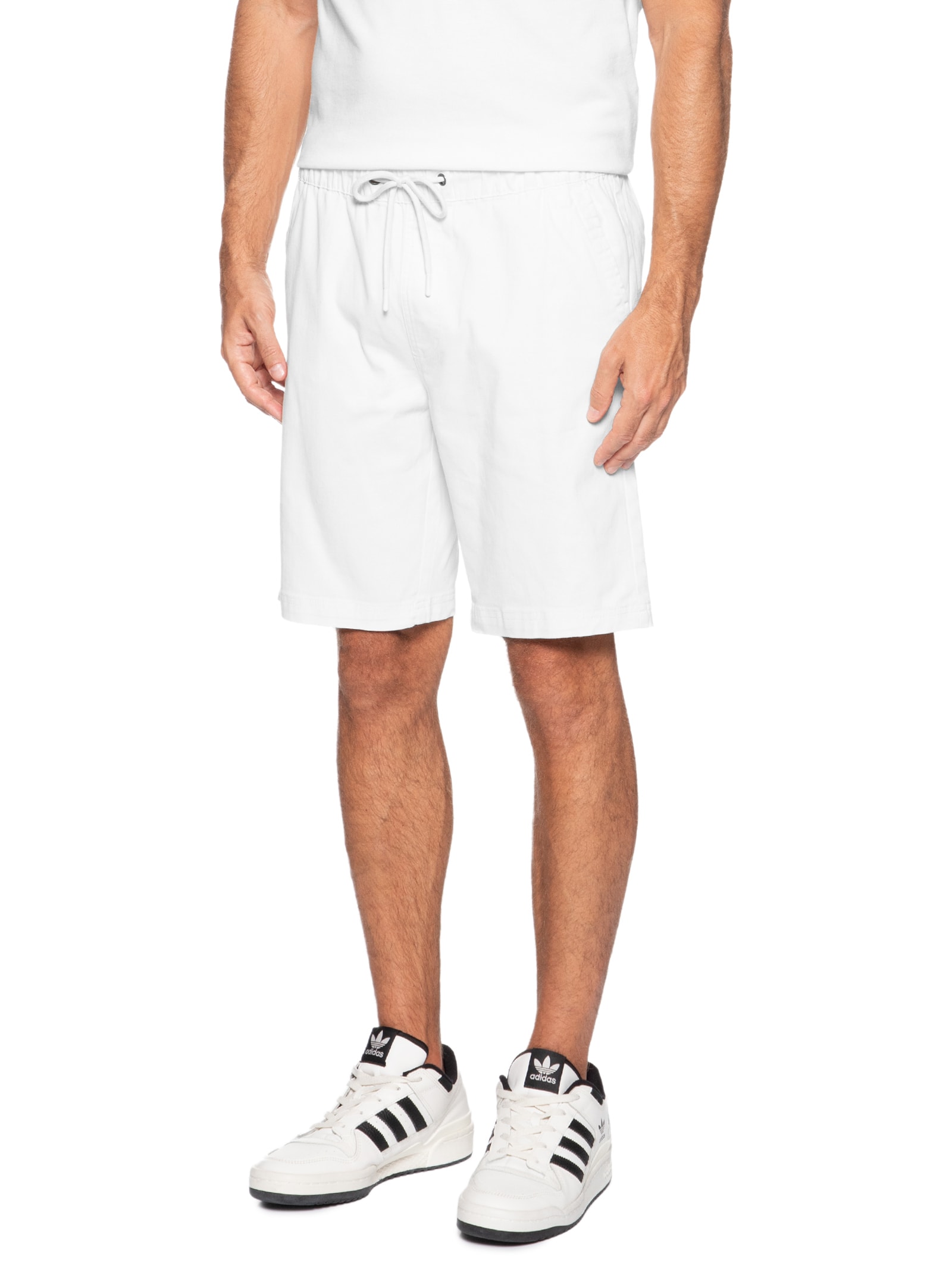 Bermuda Masculina Sarja Cós Elástico Branco Basiq Men