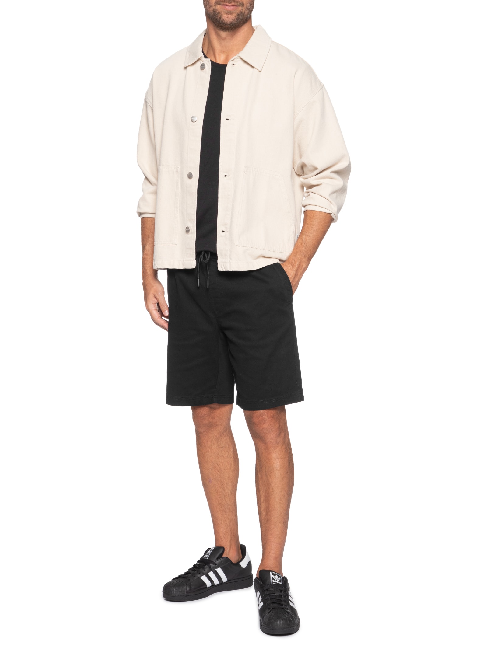 Bermuda Masculina Sarja Cós Elástico Preto Basiq Men