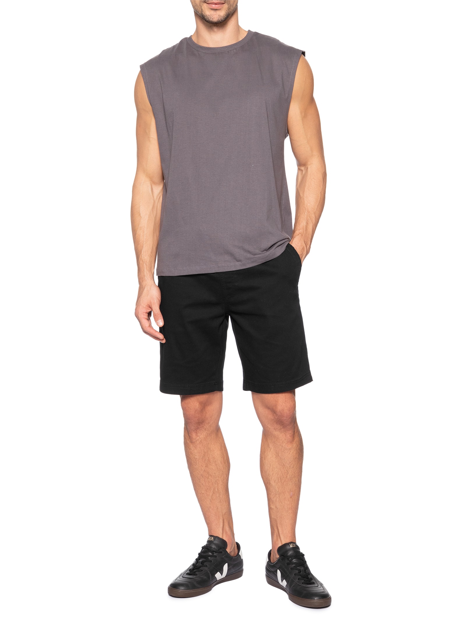 Bermuda Masculina Sarja Cós Elástico Preto Basiq Men