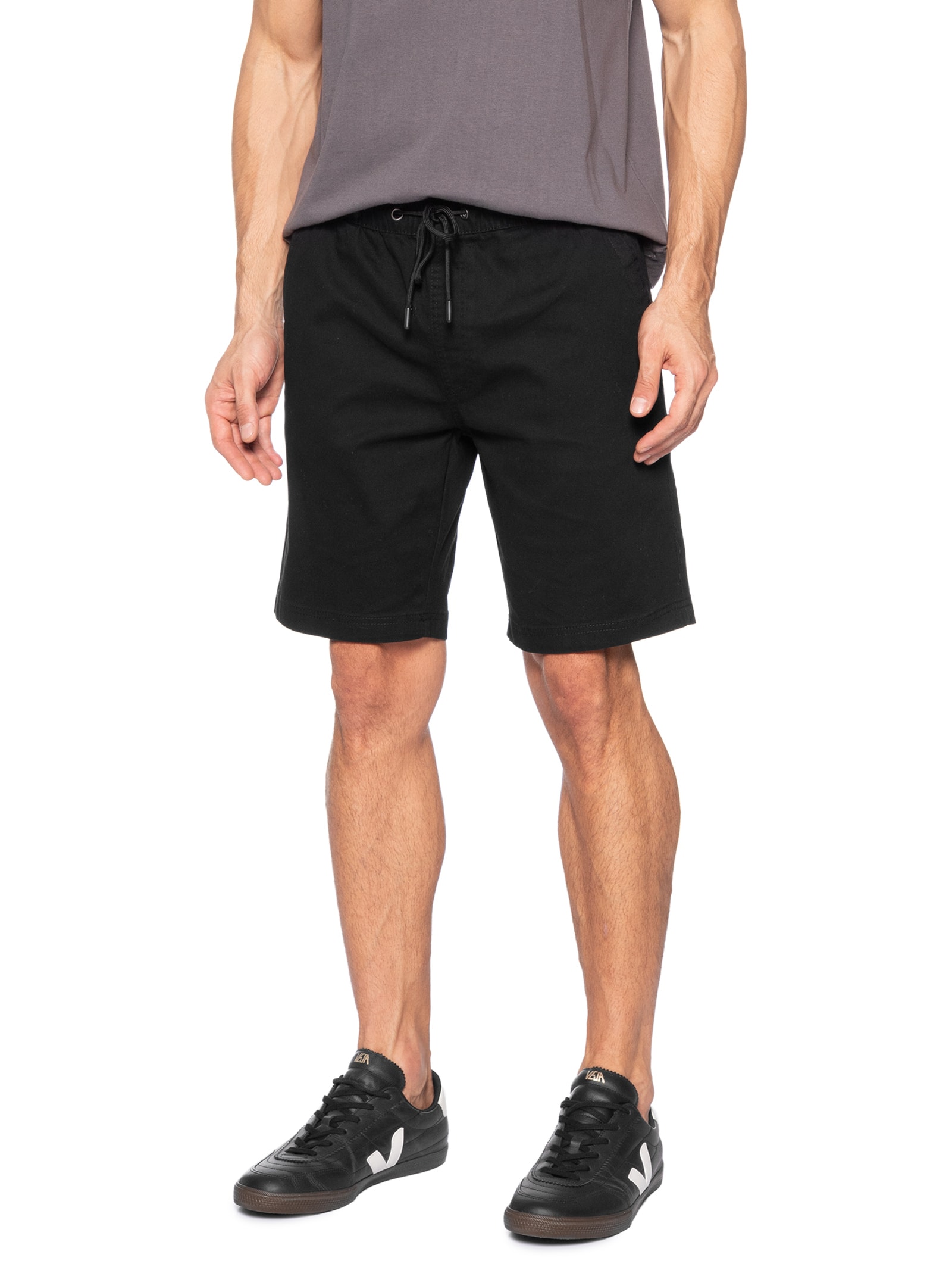 Bermuda Masculina Sarja Cós Elástico Preto Basiq Men