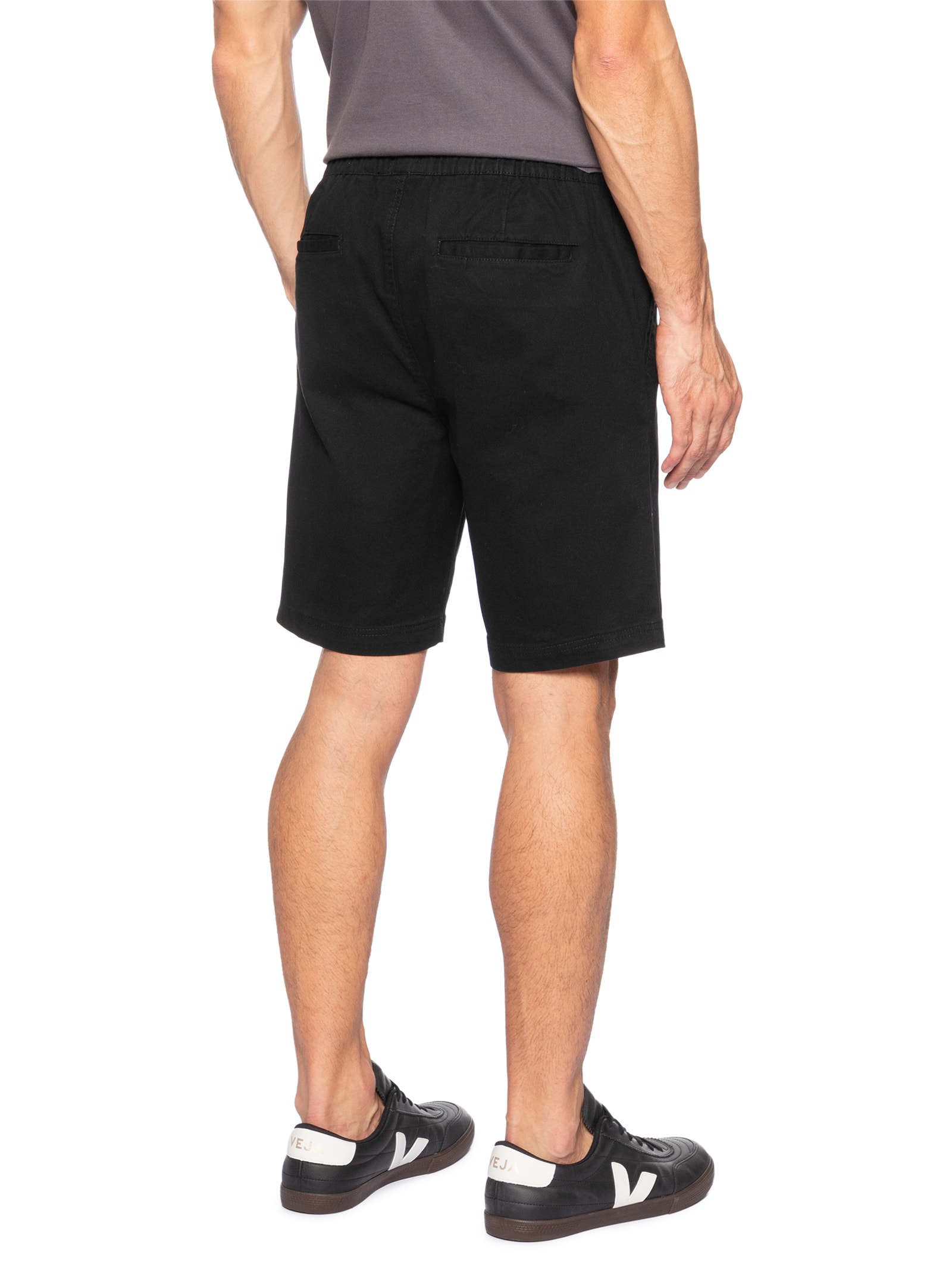 Bermuda Masculina Sarja Cós Elástico Preto Basiq Men