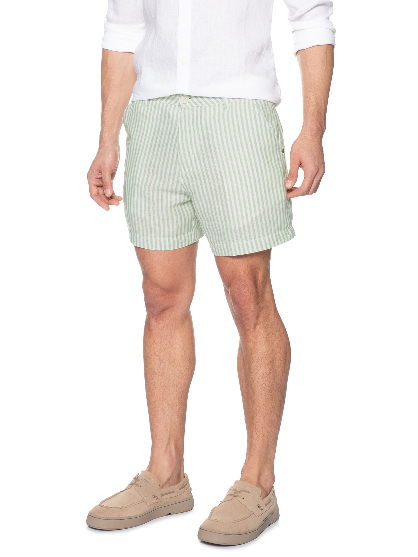 Bermuda Masculina Sarja Flow Stripes Linen Bege Osklen