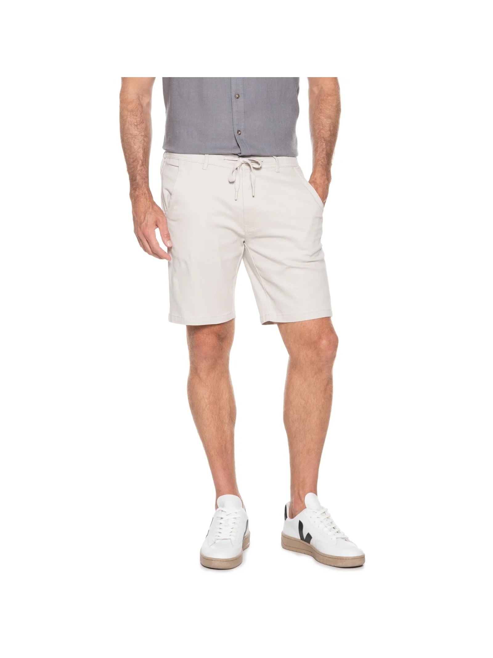 Bermuda Masculina Sarja Meio Elástico Básica Bege Basiq Men