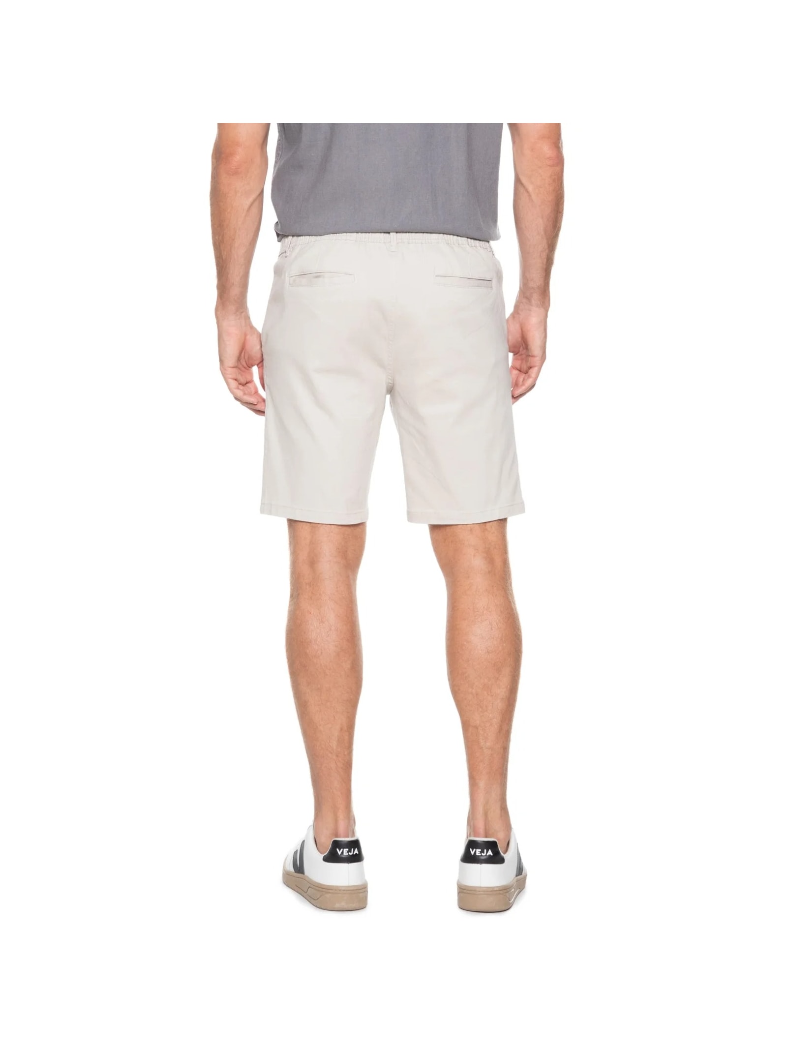 Bermuda Masculina Sarja Meio Elástico Básica Bege Basiq Men