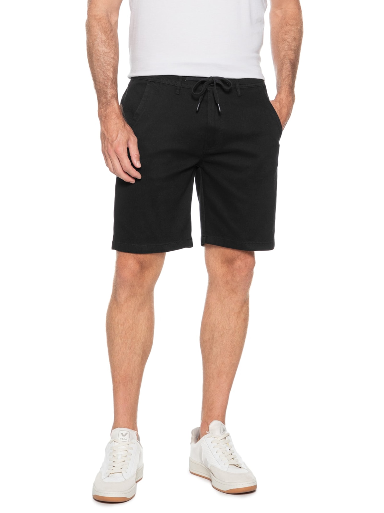 Bermuda Masculina Sarja Meio Elástico Básica Preto Basiq Men