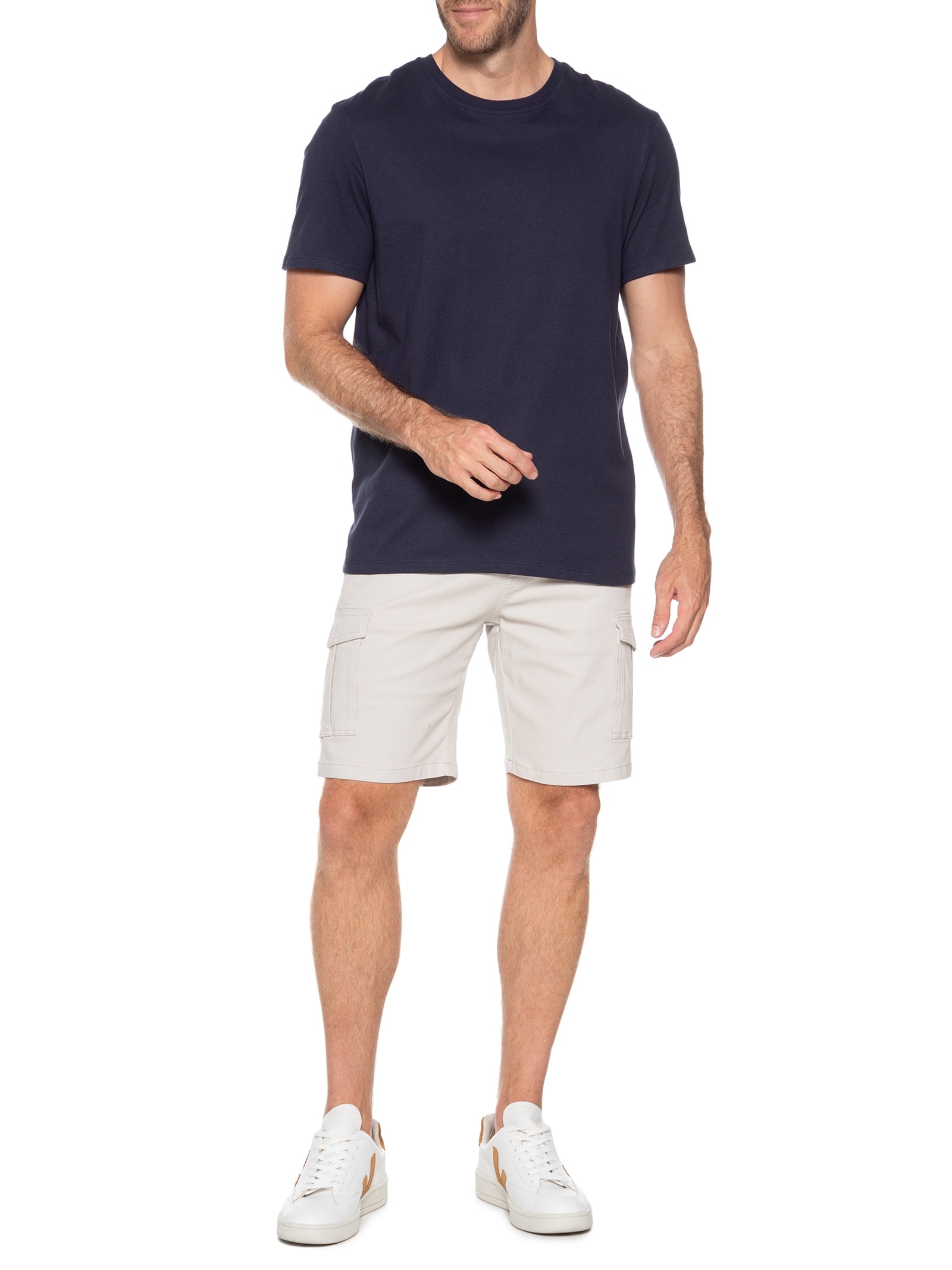 Bermuda Masculina Sarja Meio Elástico Cargo Bege Basiq Men