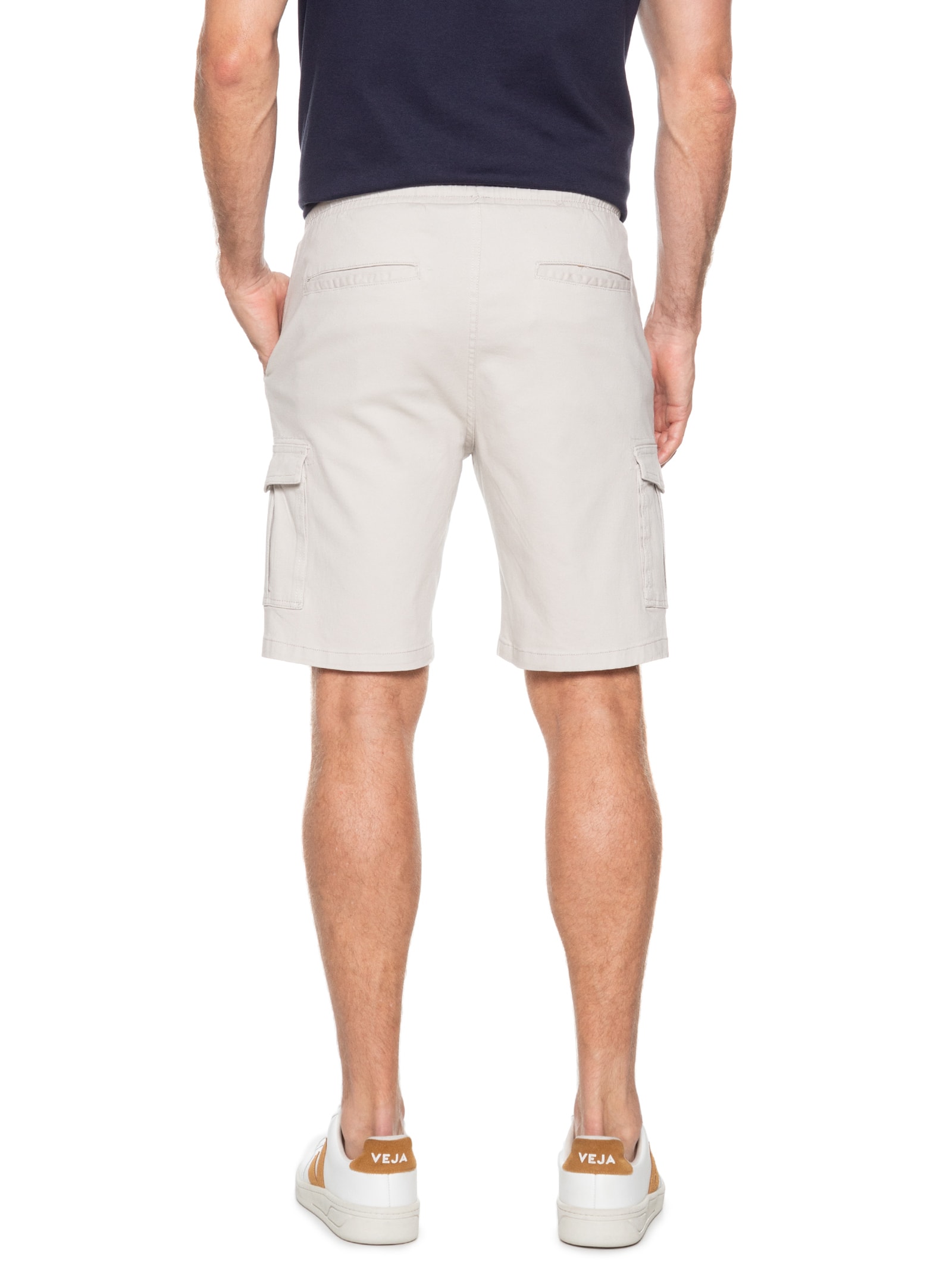 Bermuda Masculina Sarja Meio Elástico Cargo Bege Basiq Men
