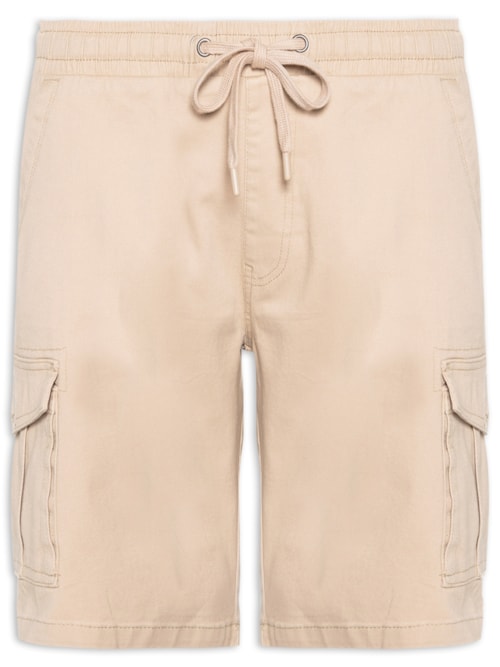 Bermuda Masculina Sarja Meio Elástico Cargo – Bege